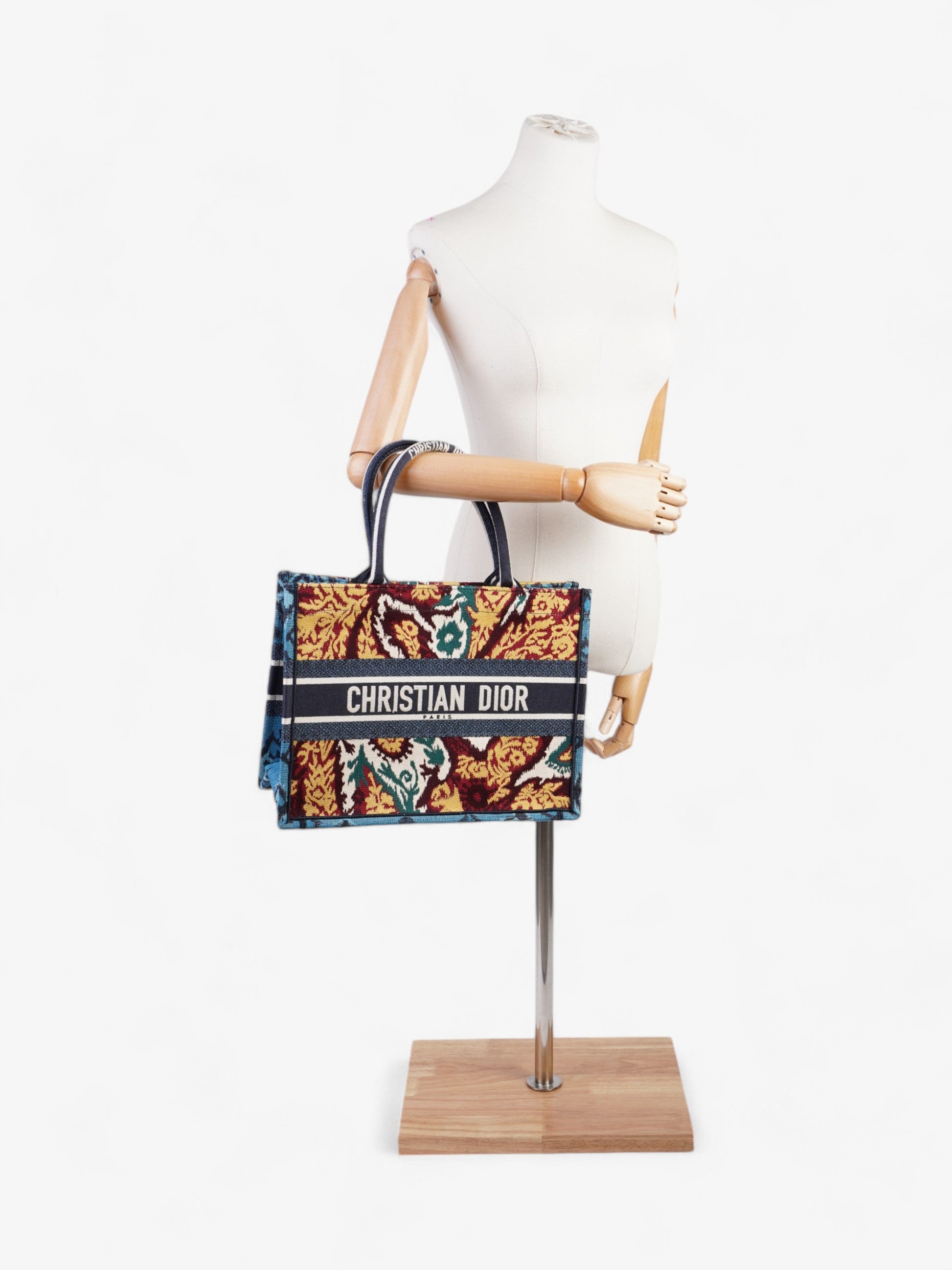Dior Christian Book Tote Paisley Multicolour Canvas Blue Medium Tote Bag