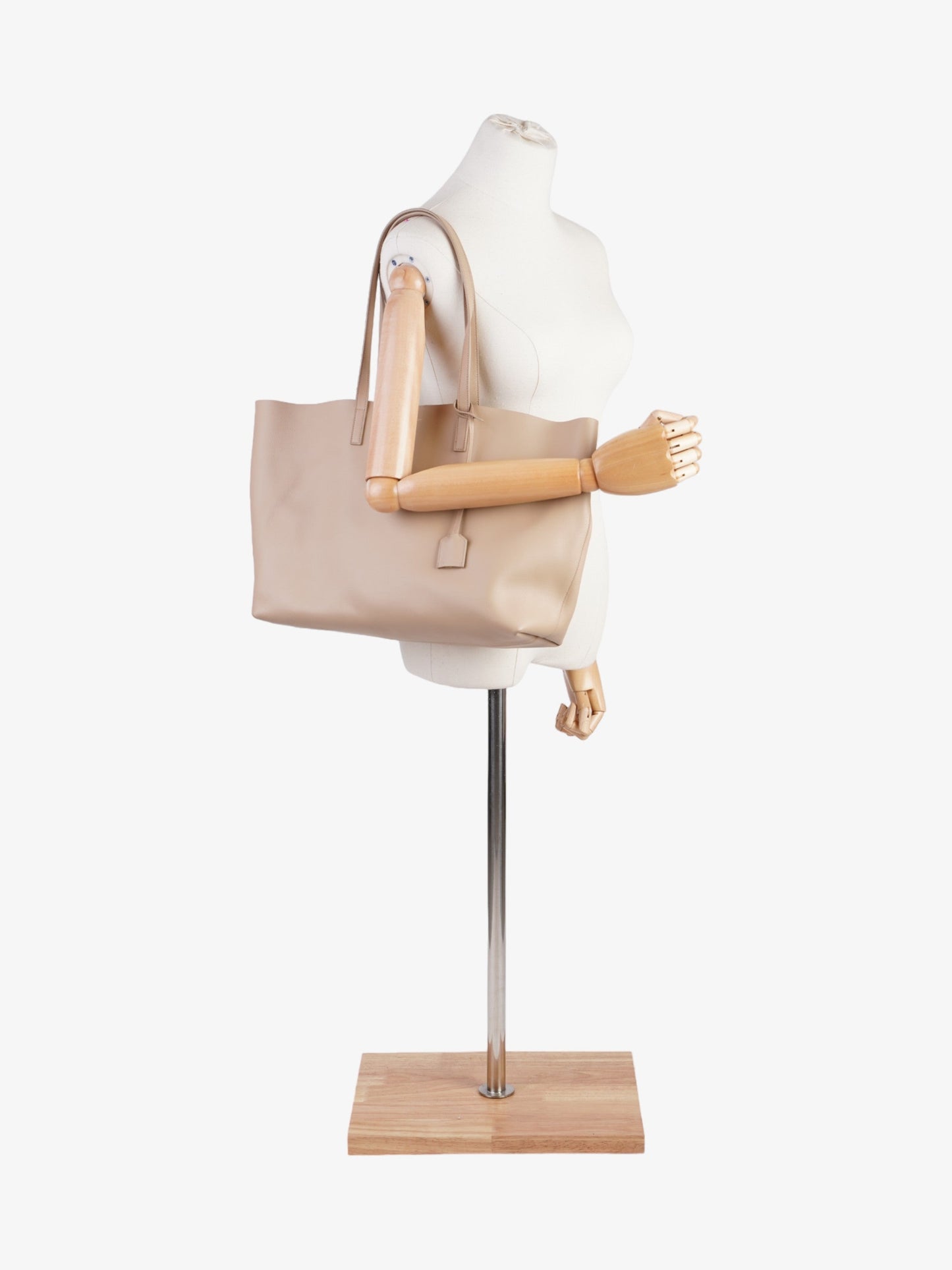 YSL Saint Laurent Shopping Tote Calfskin Leather Beige Shoulder Bag