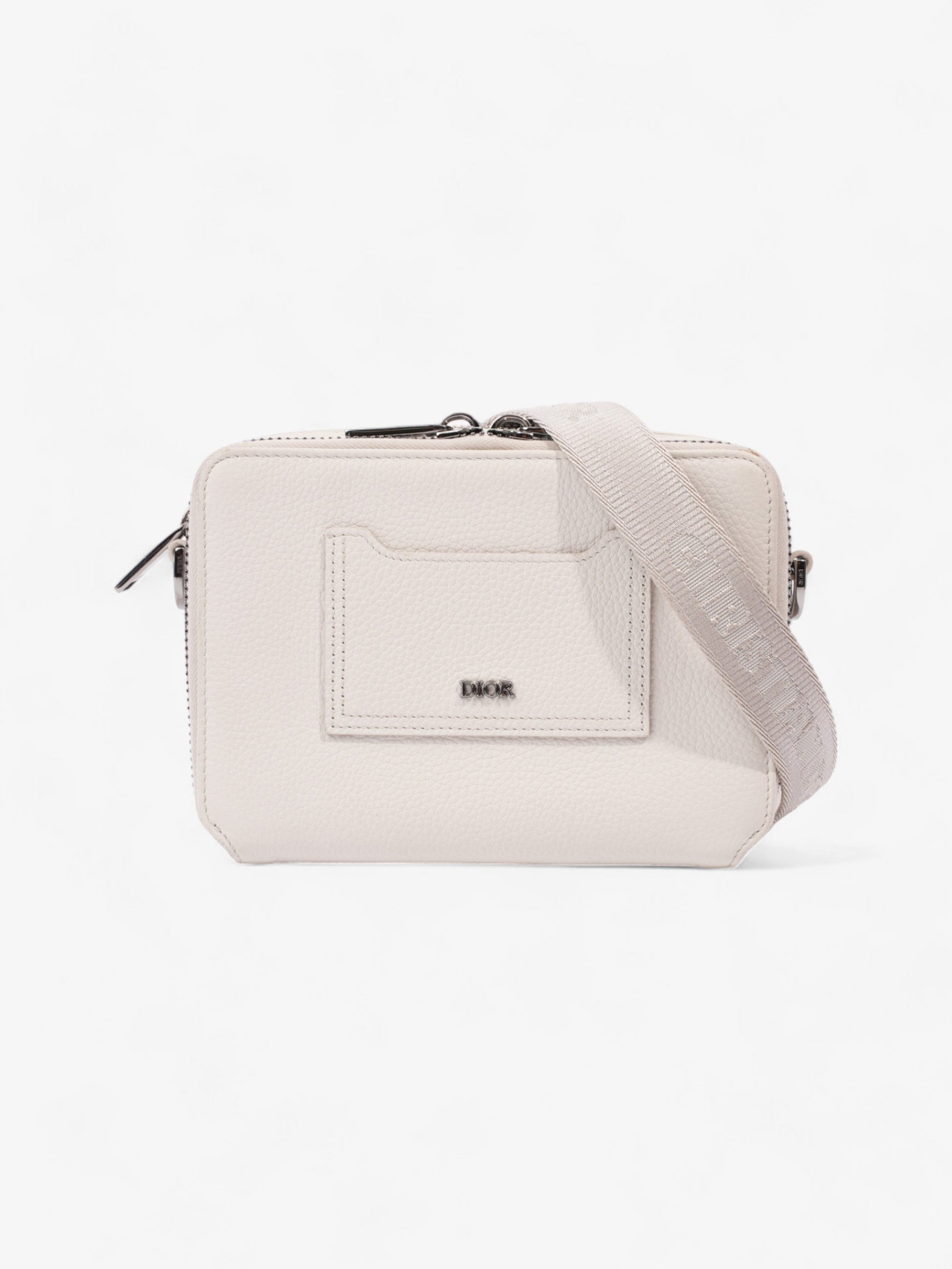 Dior Christian Double Zipped Messenger Leather Cream Crossbody Bag