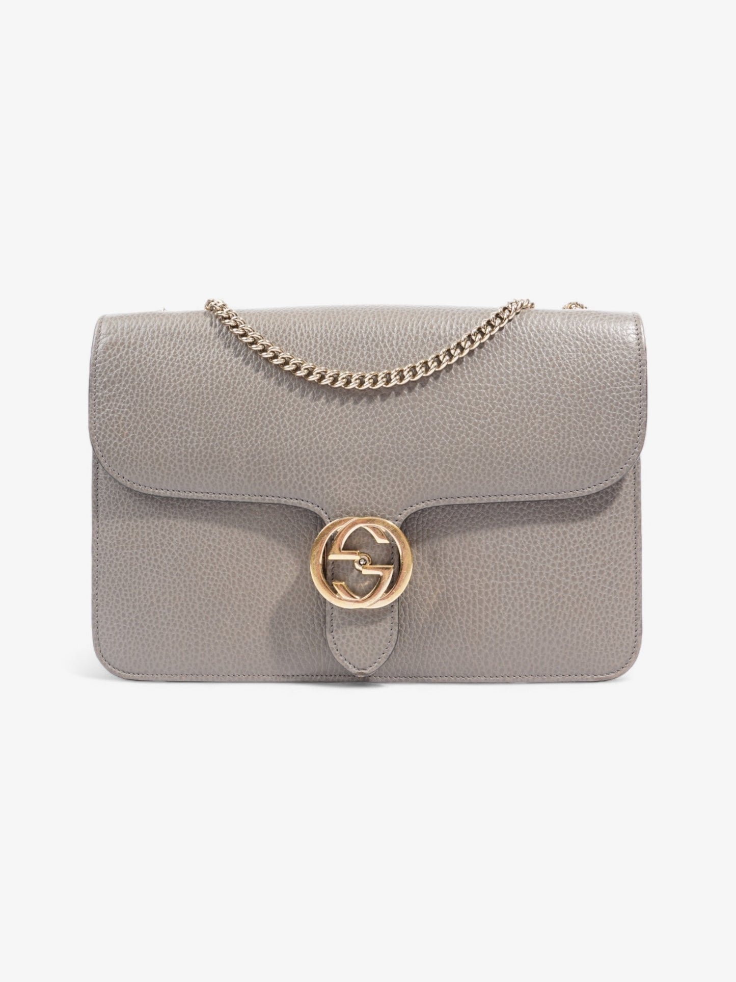 Gucci Interlocking Grey Calfskin Shoulder Bag Leather Chain