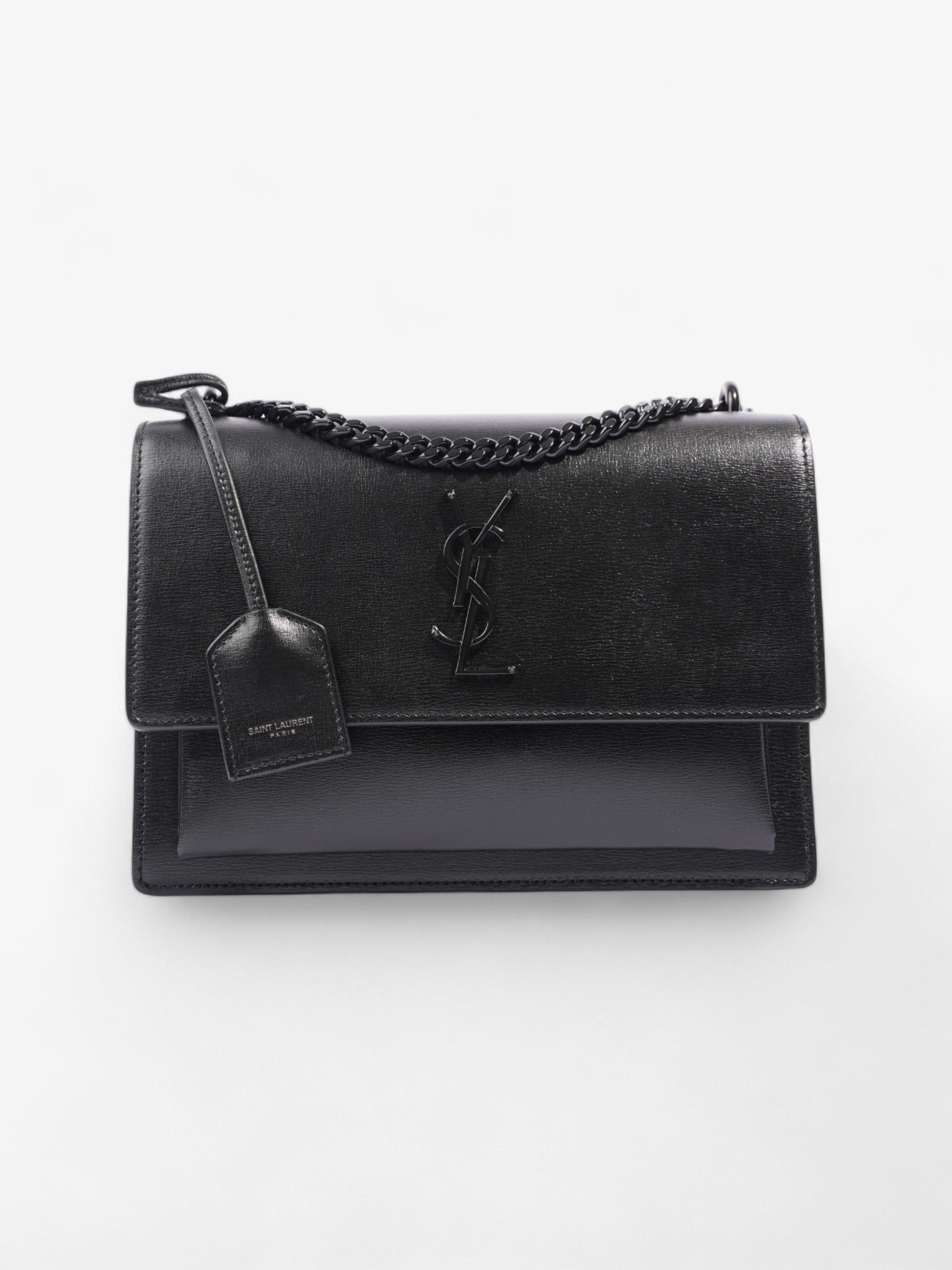 YSL Saint Laurent Sunset Calfskin Shoulder Bag Leather Black Medium