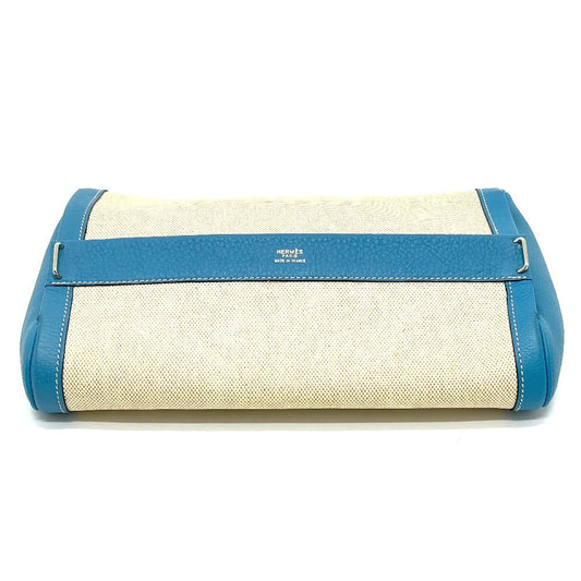 Hermes Clutch Bag Toile Ash Taurillon Clemence Equi Pouch Blue