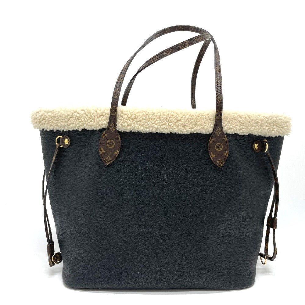 Louis Vuitton M56960 Shearling Flower Initials Neverfull Monogram Leather Calf Black Tote Bag