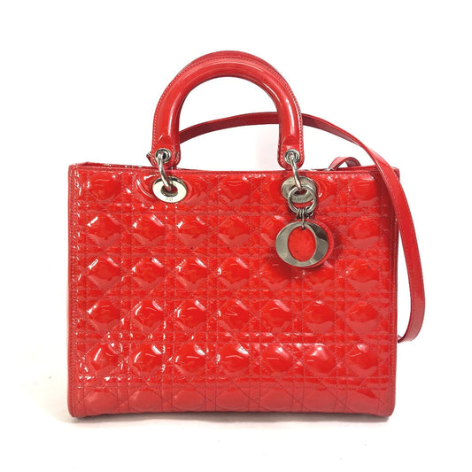 Dior Handbag Enamel Type Canage Lady Lady Women Red Travel Bag