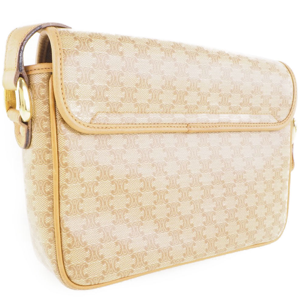 Celine Shoulder Bag Pvc Macadam Pattern Old Women Beige