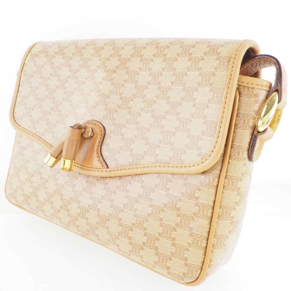 Celine Shoulder Bag Pvc Macadam Pattern Old Women Beige