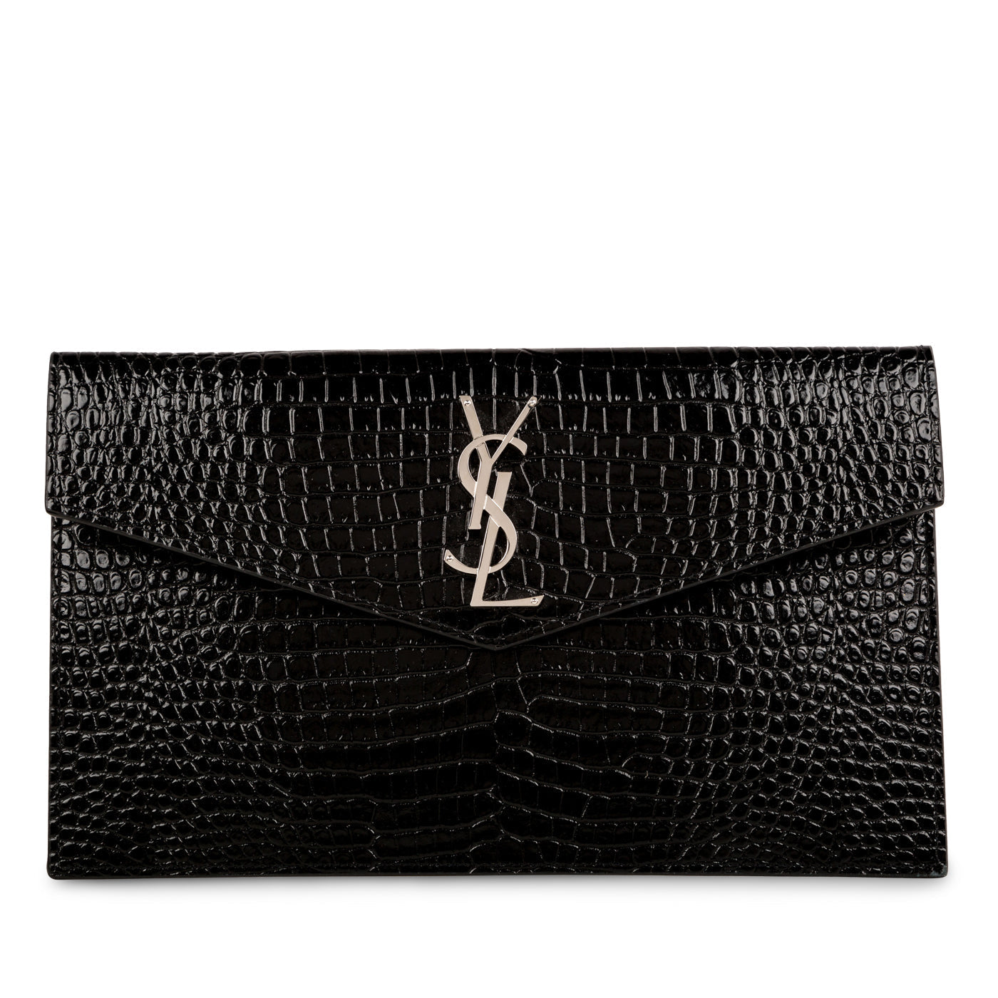 YSL Saint Laurent Croc Uptown Clutch Embossed Clutch Bag