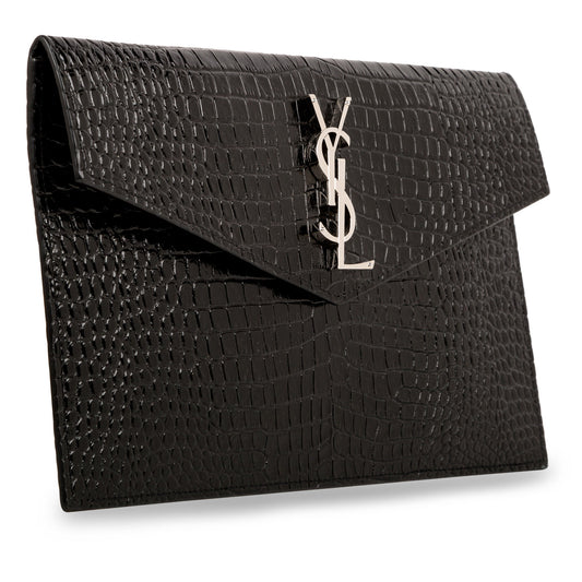 YSL Saint Laurent Croc Uptown Clutch Embossed Clutch Bag