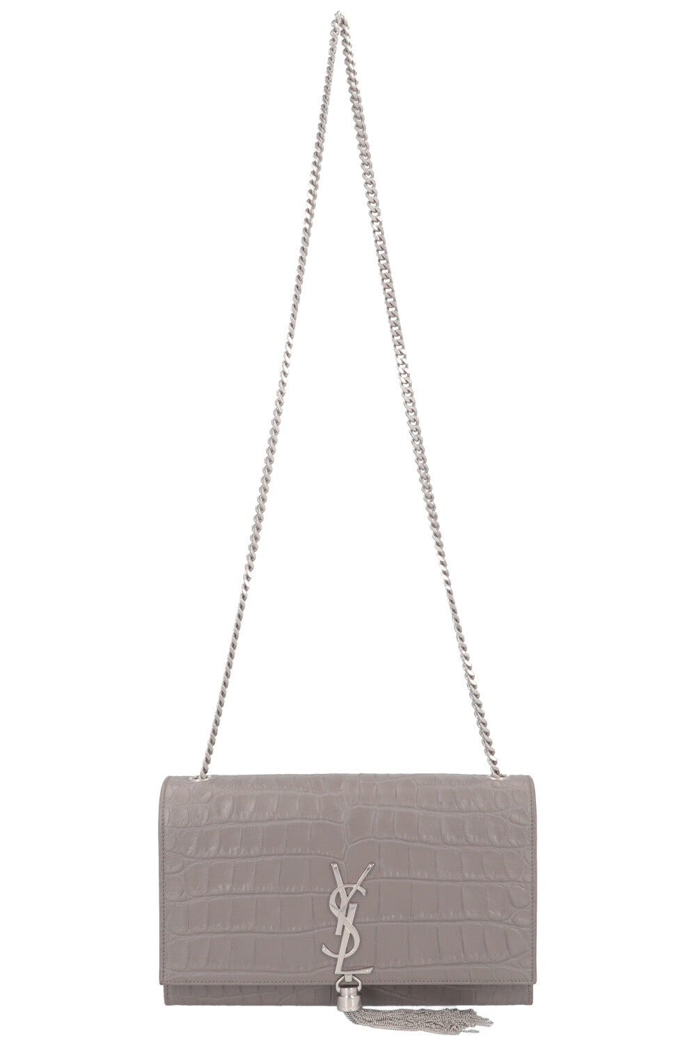 YSL Saint Laurent Crossbody Bag Kate Tassel Bag Croc Grey Gray Medium Embossed