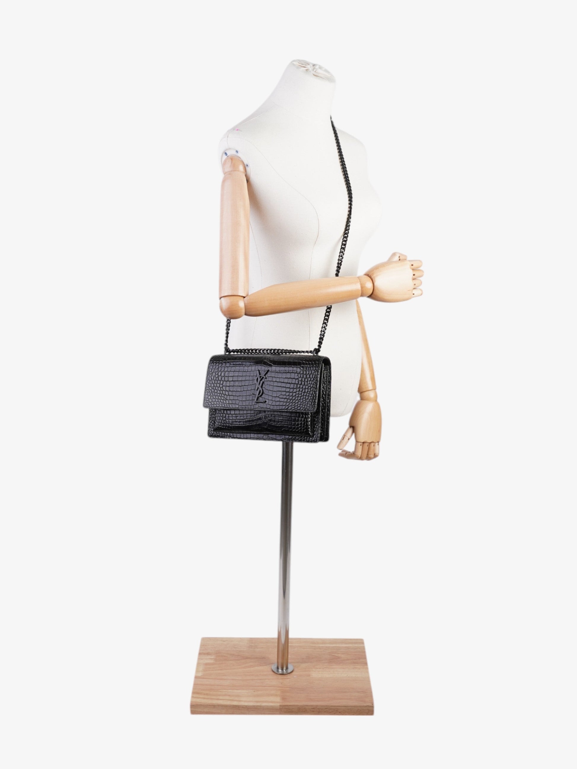 YSL Saint Laurent Sunset Shoulder Bag Leather Black Medium Leather Medium 6