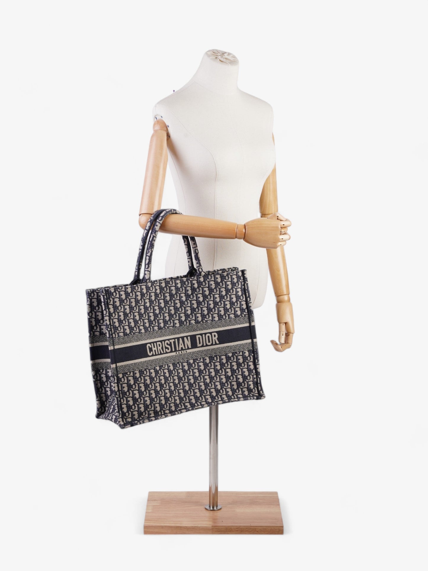 Dior Christian Book Tote Ecru Oblique Canvas Blue Large Tote Bag