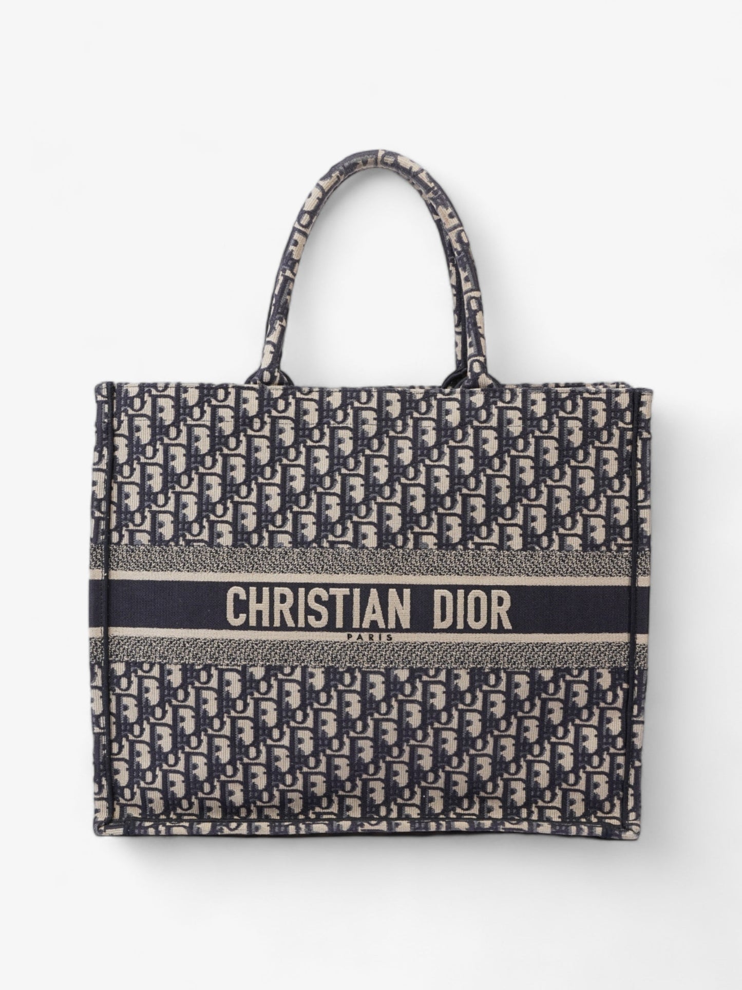 Dior Christian Book Tote Ecru Oblique Canvas Blue Large Tote Bag