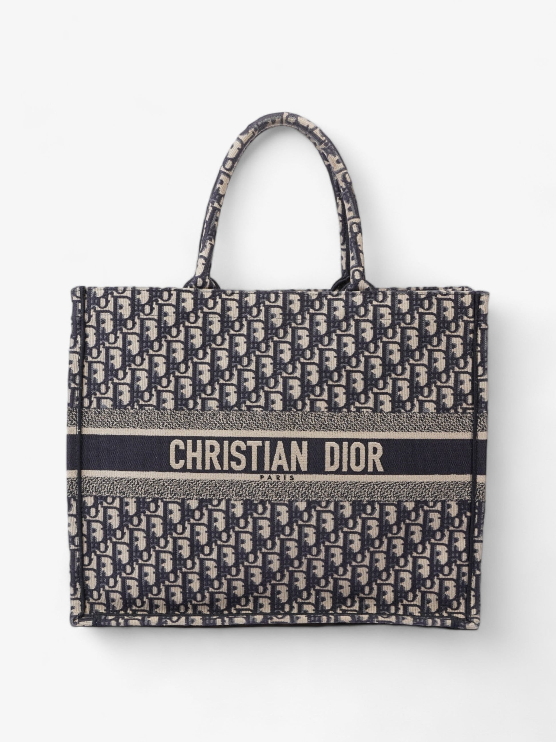 Dior Christian Book Tote Ecru Oblique Canvas Blue Large Tote Bag