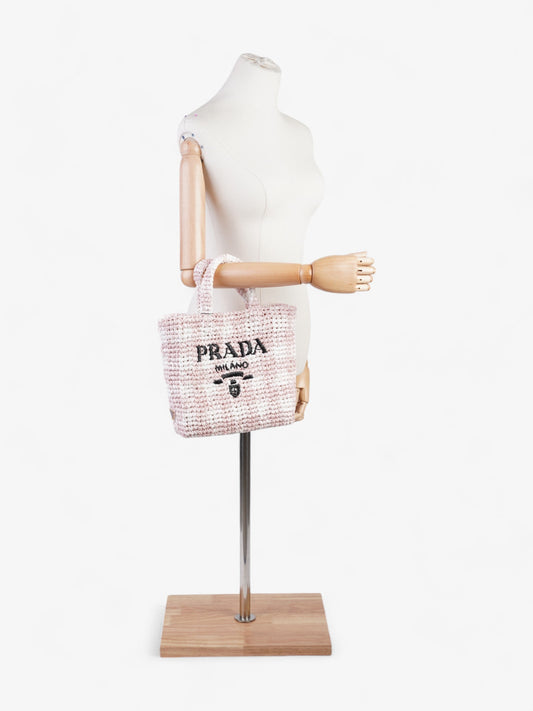 Prada Logo Tote Bag Raffia Black White