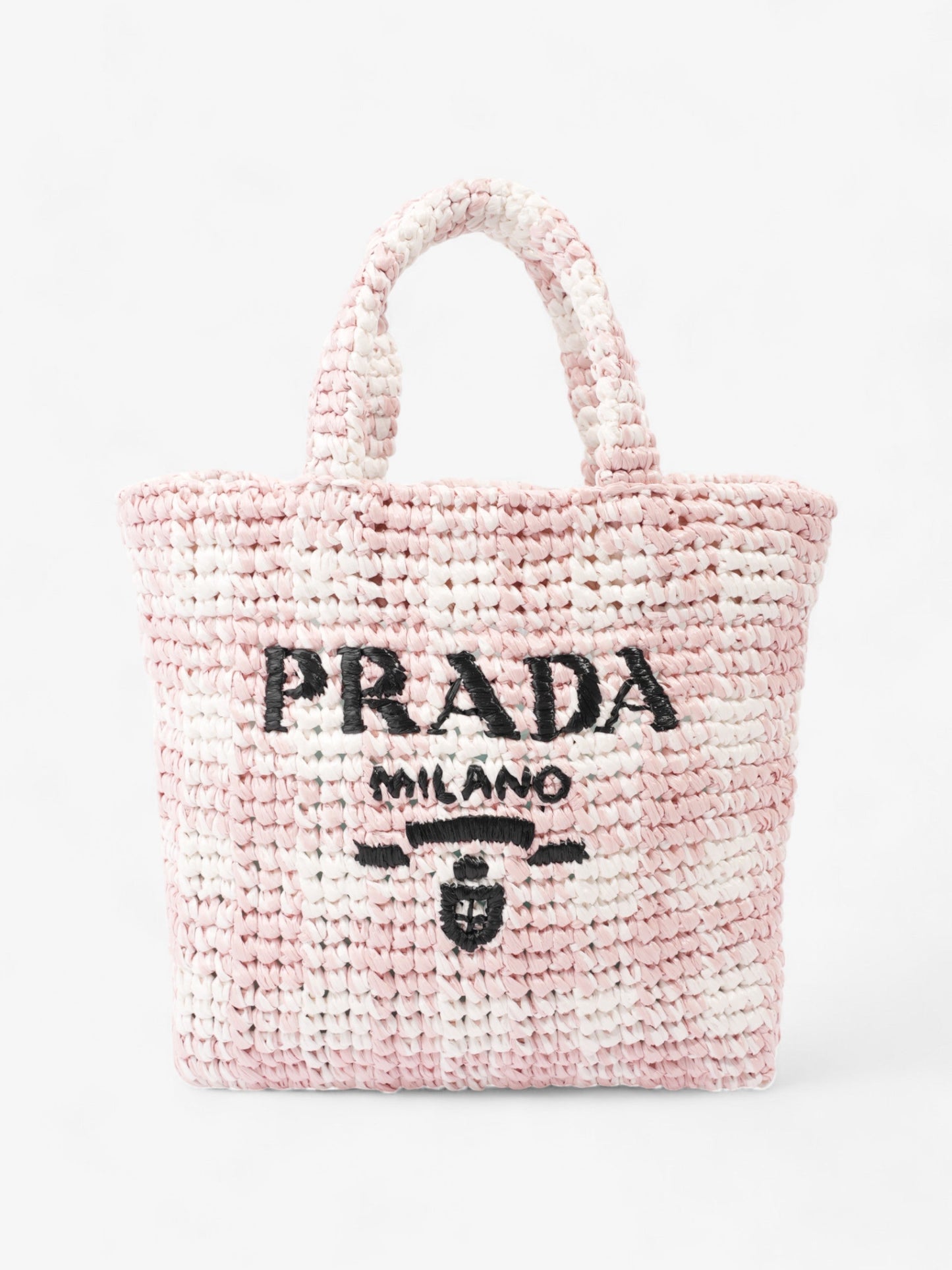 Prada Logo Tote Bag Raffia Black White
