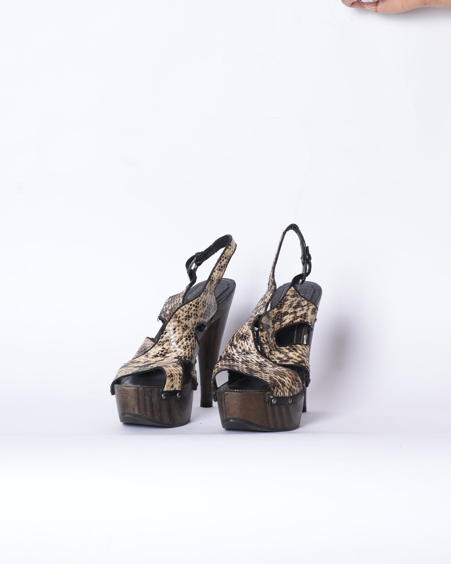 Dior Shoe Christian Wooden Platform Heels Python Beige Shoes