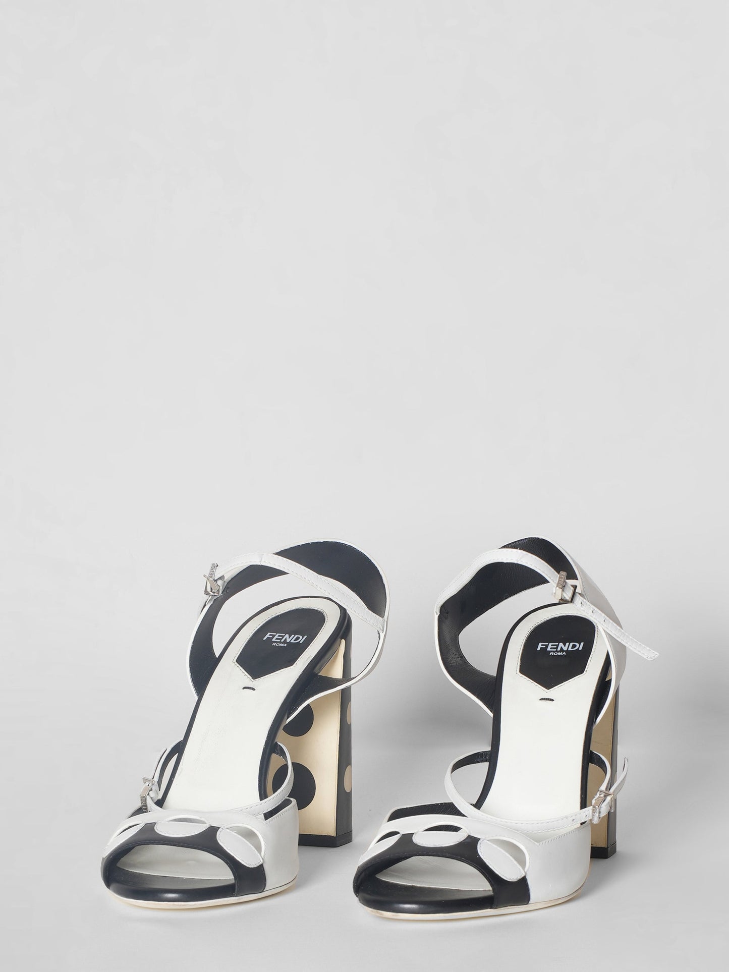Fendi Shoe B W Ankle Strap Sandals With Polka Leather Shoes