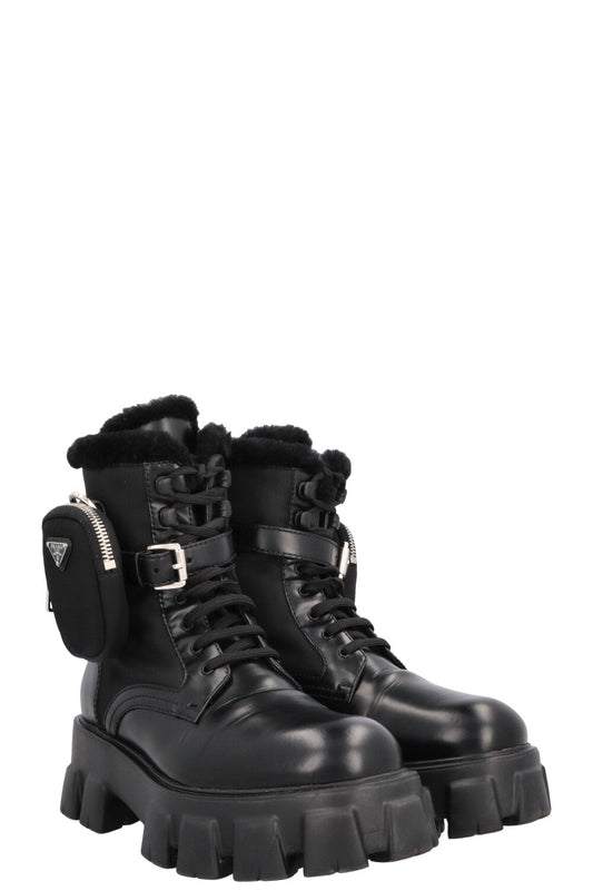 Prada Monolith Boots Shearling Leather Black Shoes