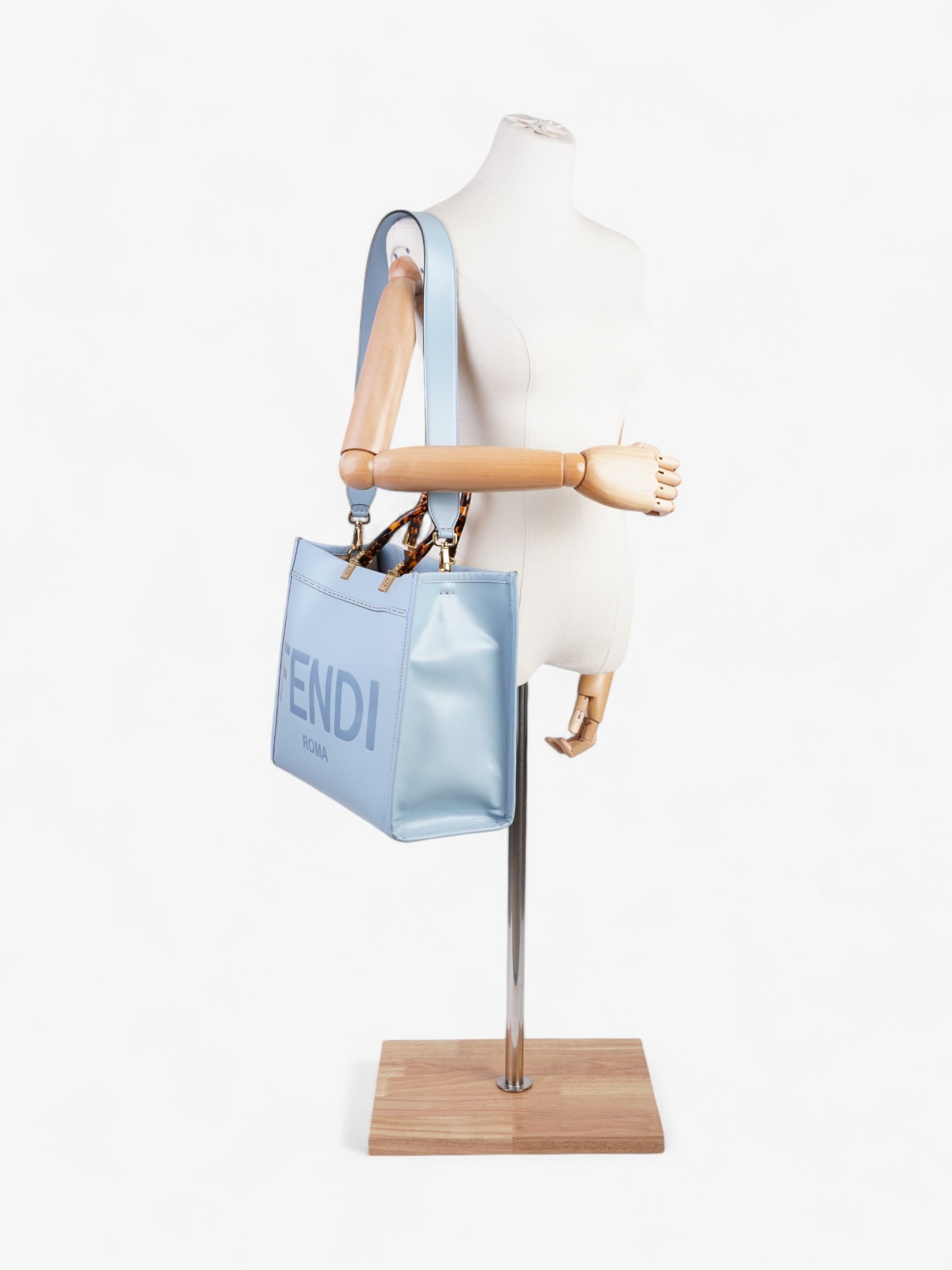 Fendi Sunshine Tote Bag Leather Blue Large