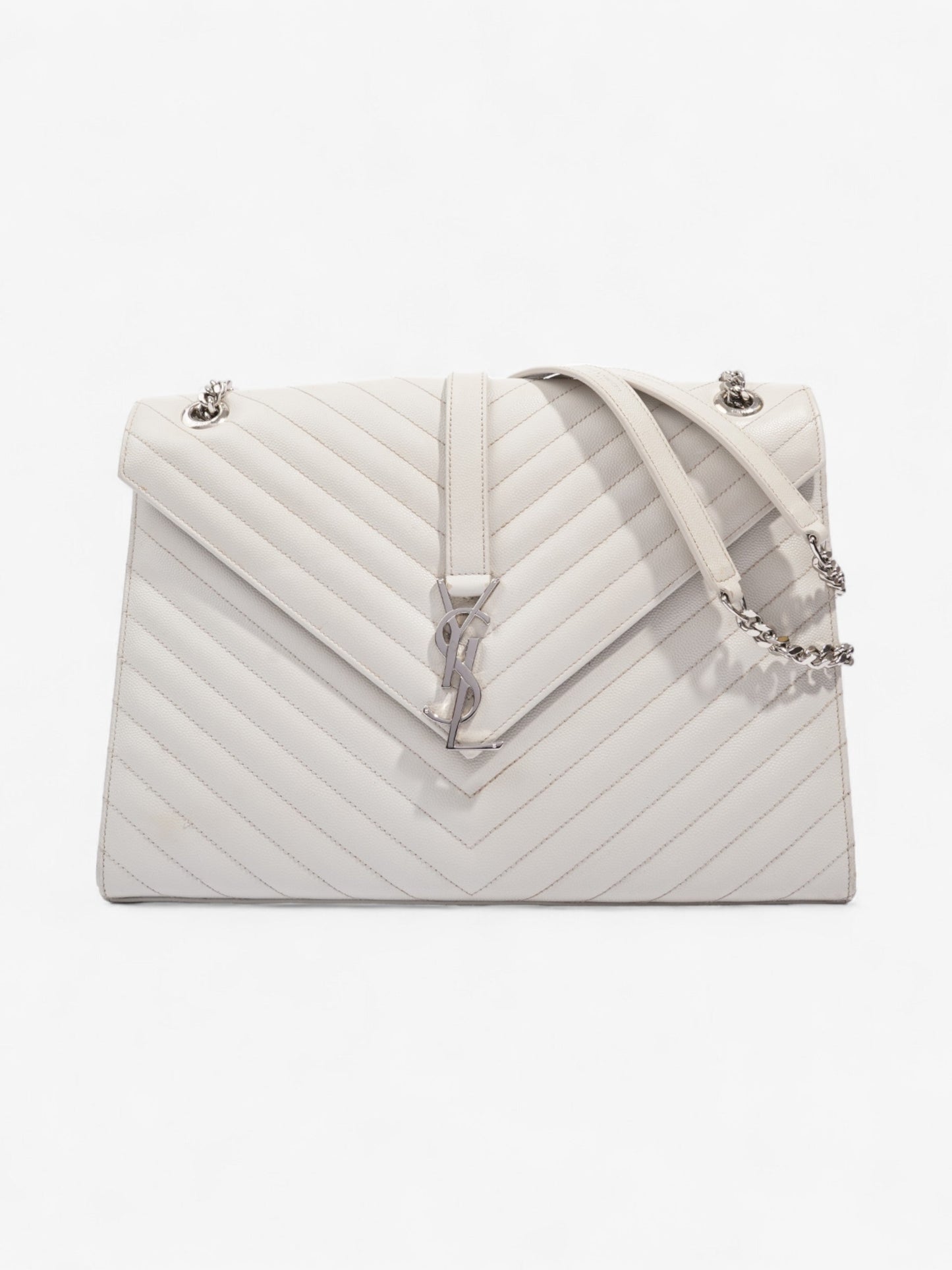 YSL Saint Laurent Envelope Grey Shoulder Bag Leather Gray Large