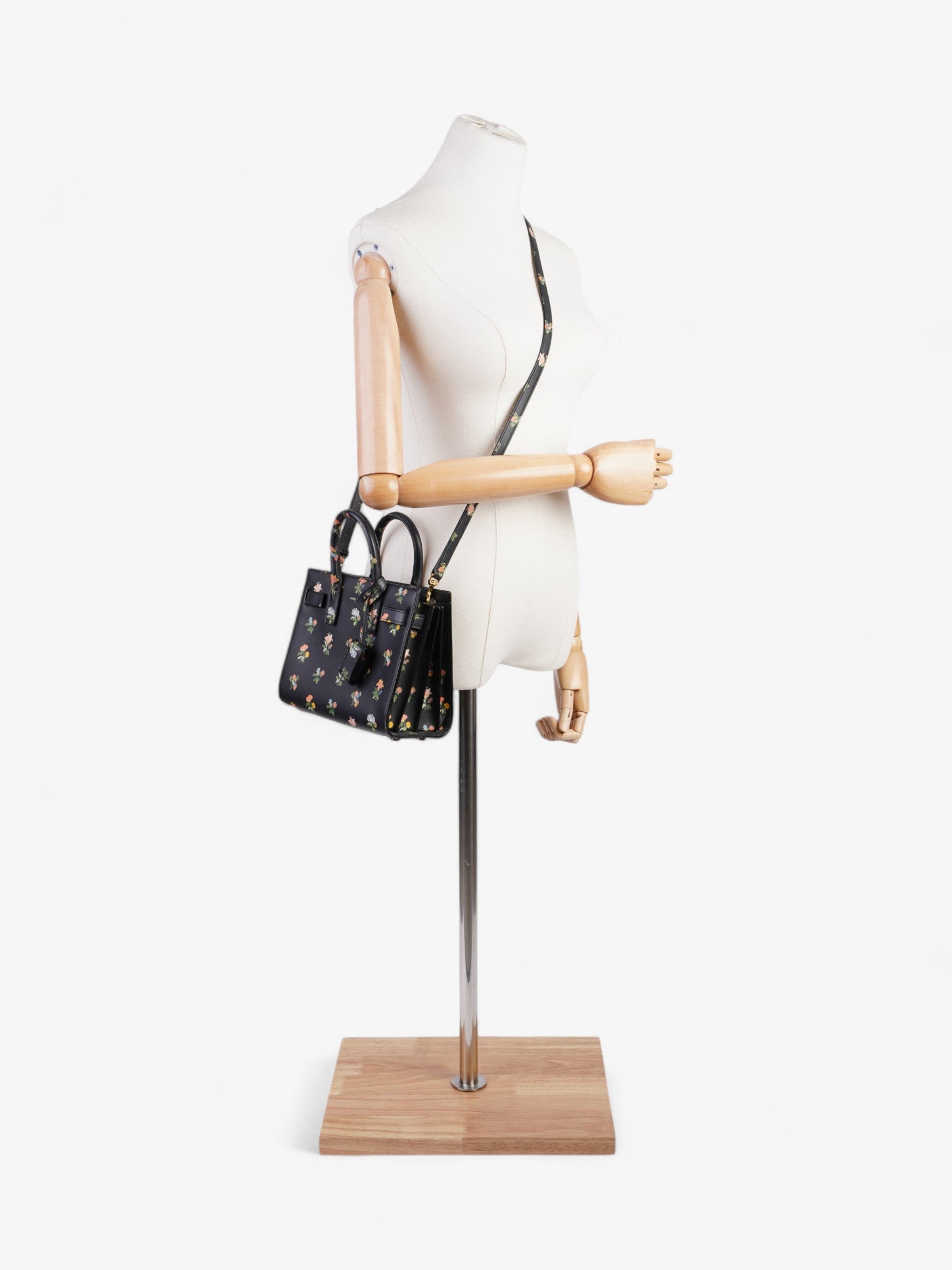 YSL Saint Laurent Sac De Jour Floral Nano Shoulder Bag Leather Black