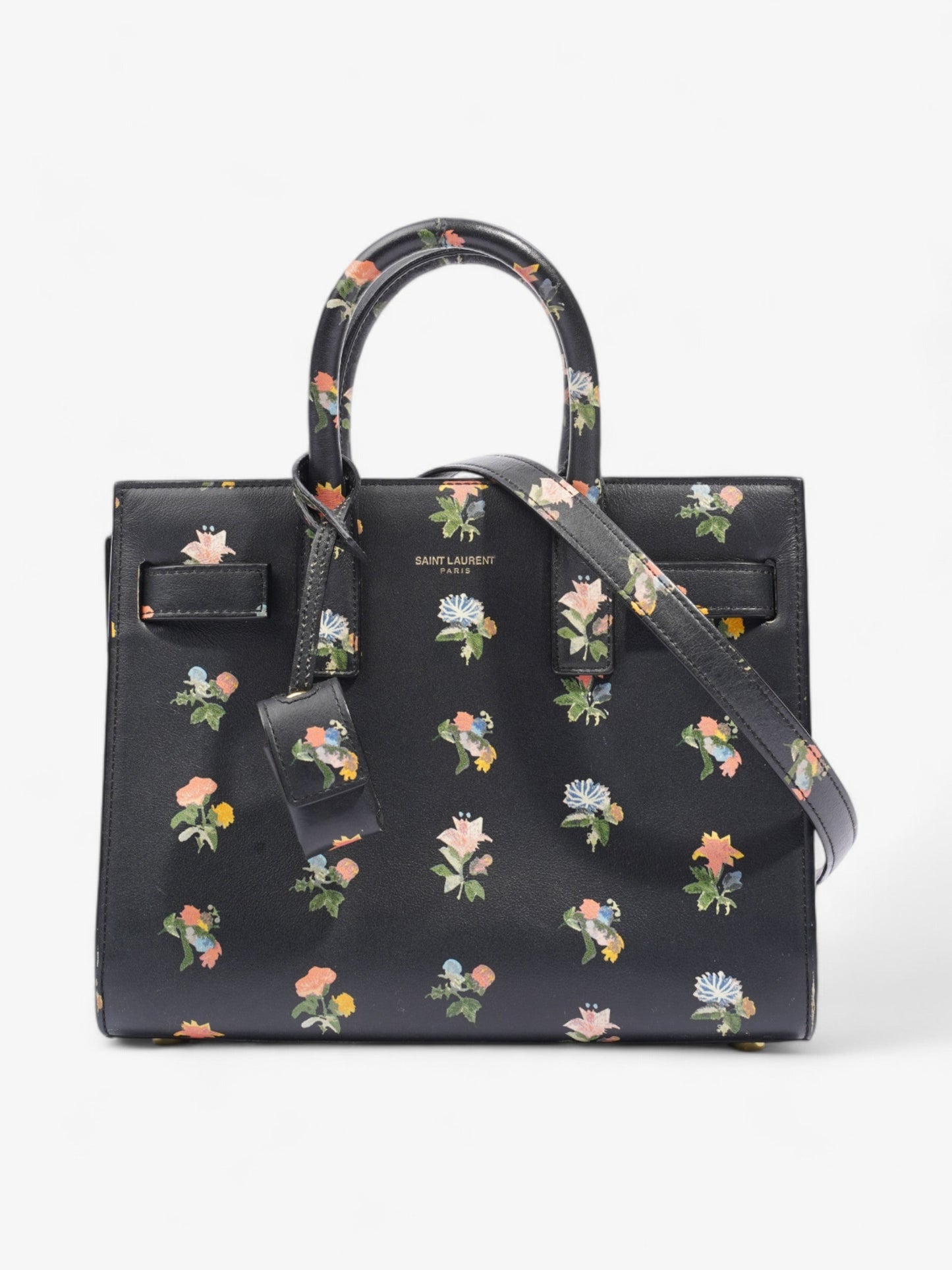 YSL Saint Laurent Sac De Jour Floral Nano Shoulder Bag Leather Black