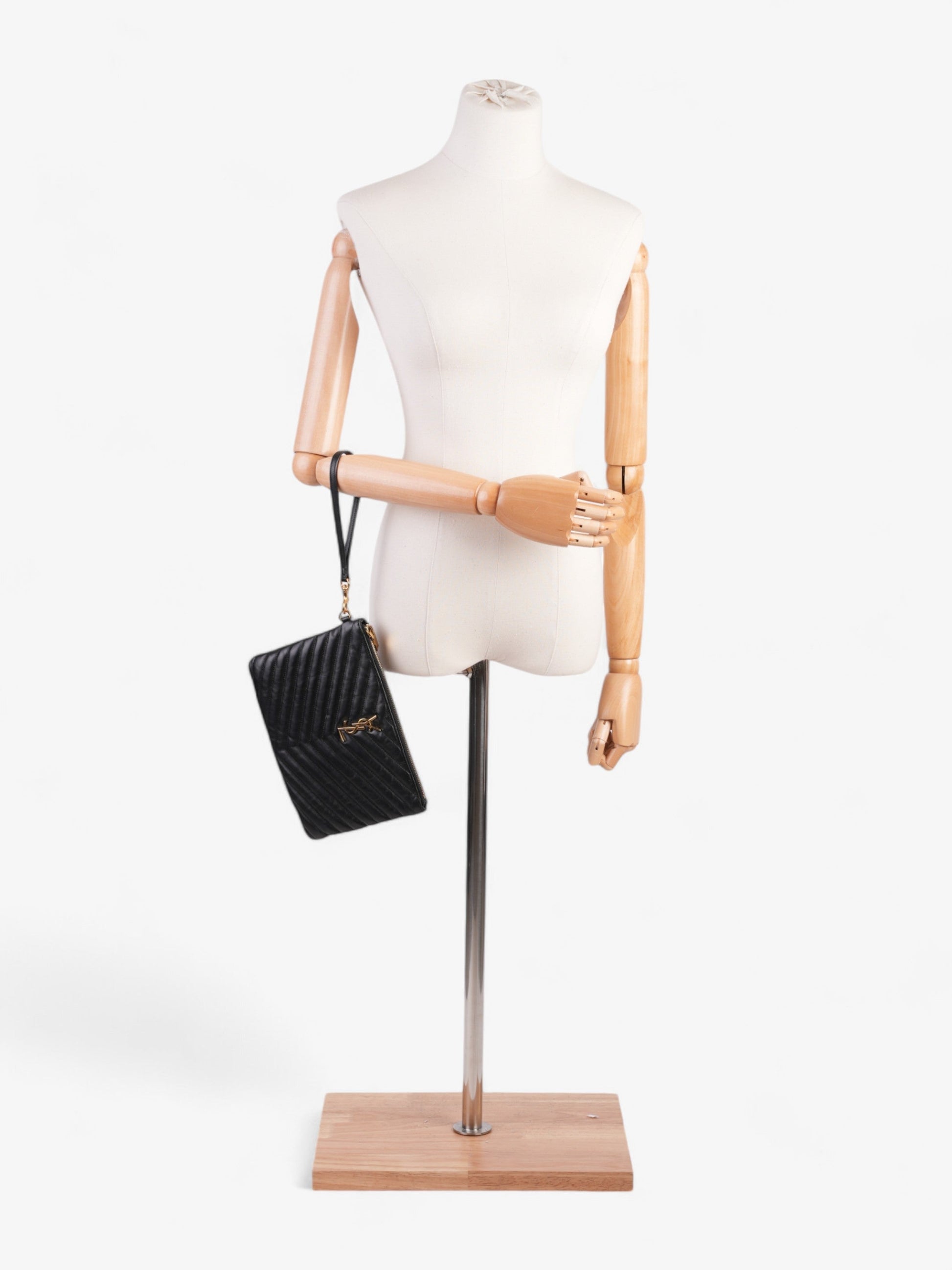 YSL Saint Laurent Cassandre Wristlet Clutch Bag Leather Matelasse Black