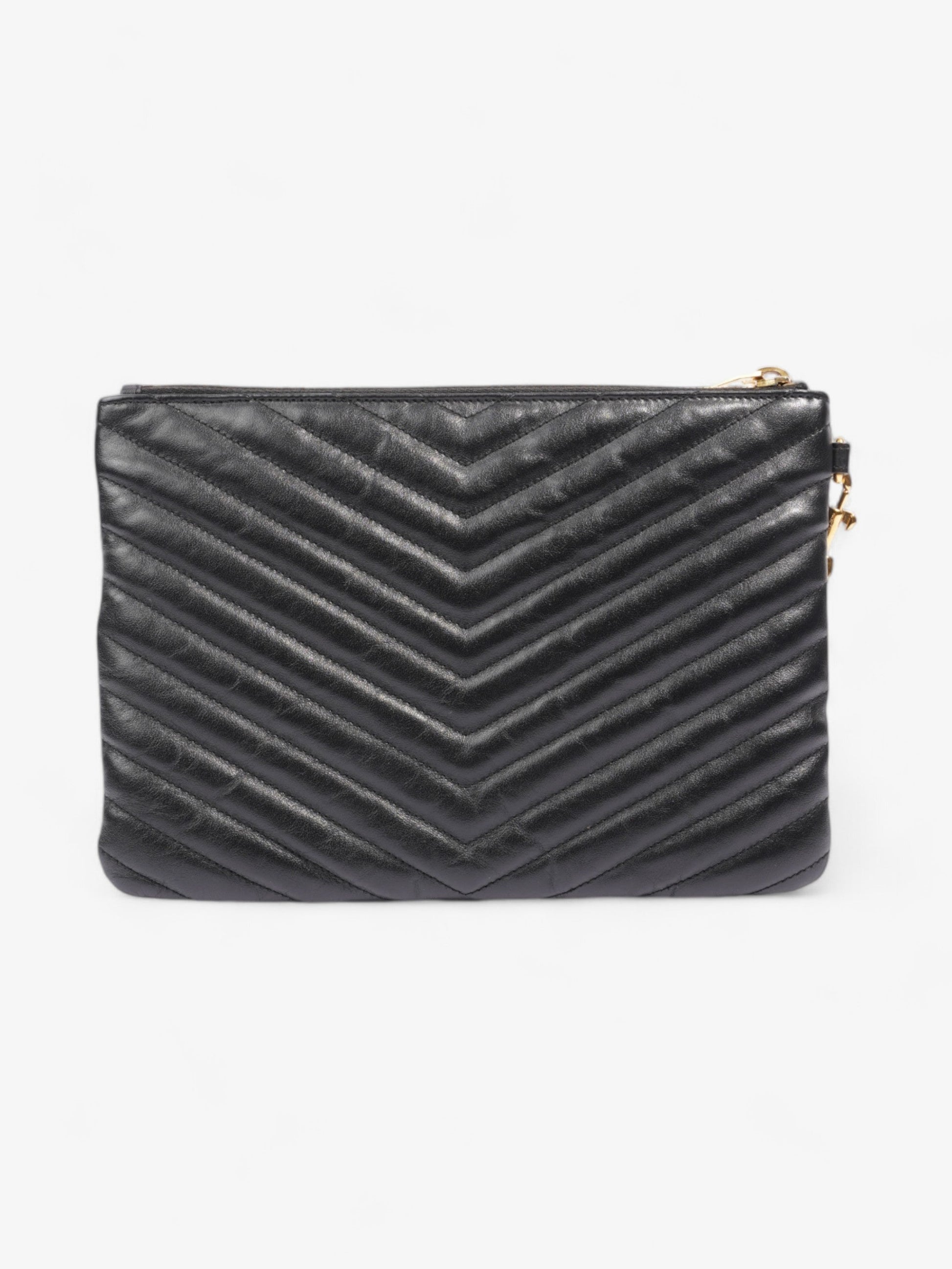 YSL Saint Laurent Cassandre Wristlet Clutch Bag Leather Matelasse Black