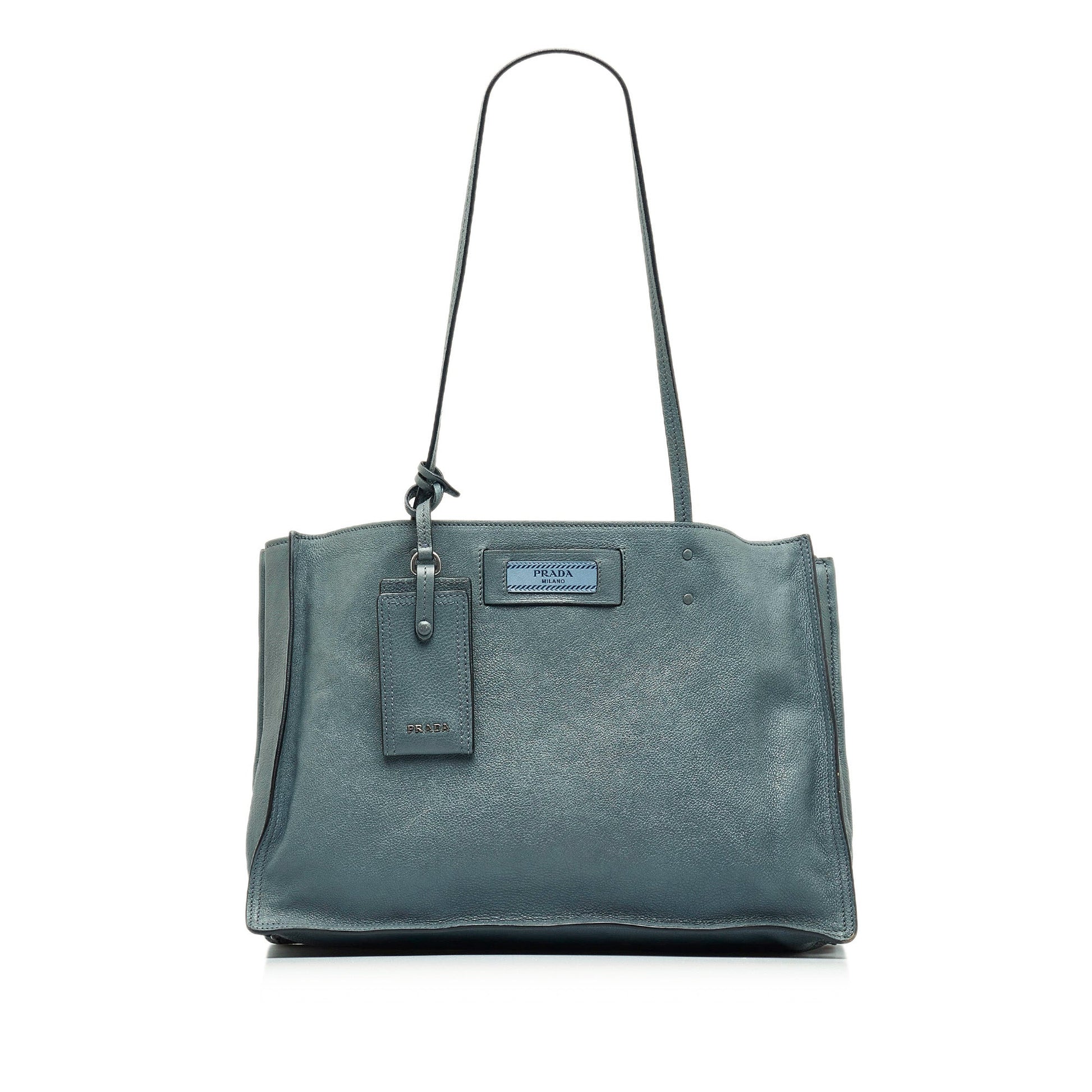 Prada Glace Calf Etiquette Tote Blue Tote Bag