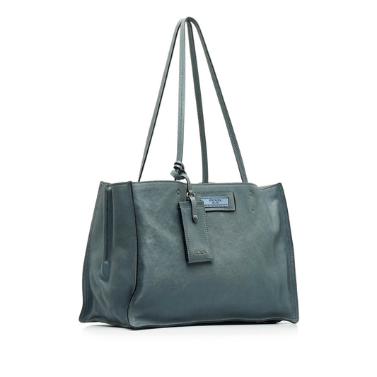 Prada Glace Calf Etiquette Tote Blue Tote Bag