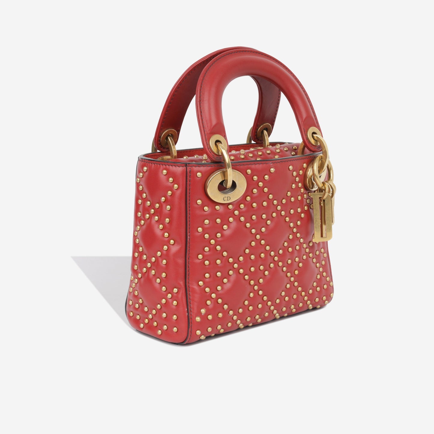 Dior Christian Lady Crossbody Bag Mini Mini Red Studded