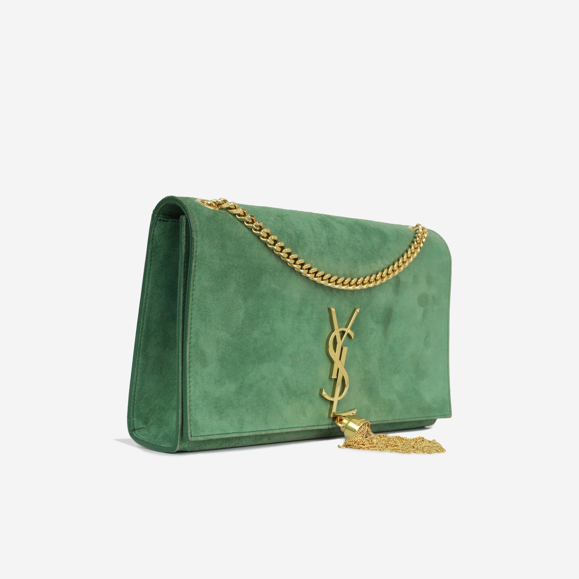 YSL Saint Laurent Kate Tassel Bag Medium Crossbody Bag Green Suede Ghw