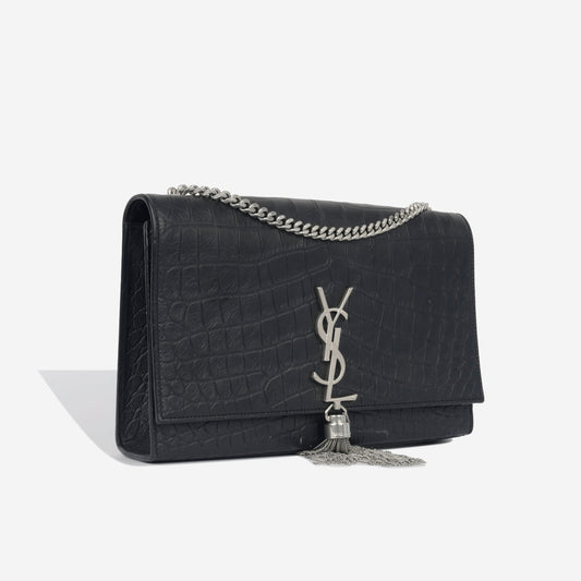 YSL Saint Laurent Kate Tassel Bag Croc Embossed Crossbody Bag Embossed Black Shw
