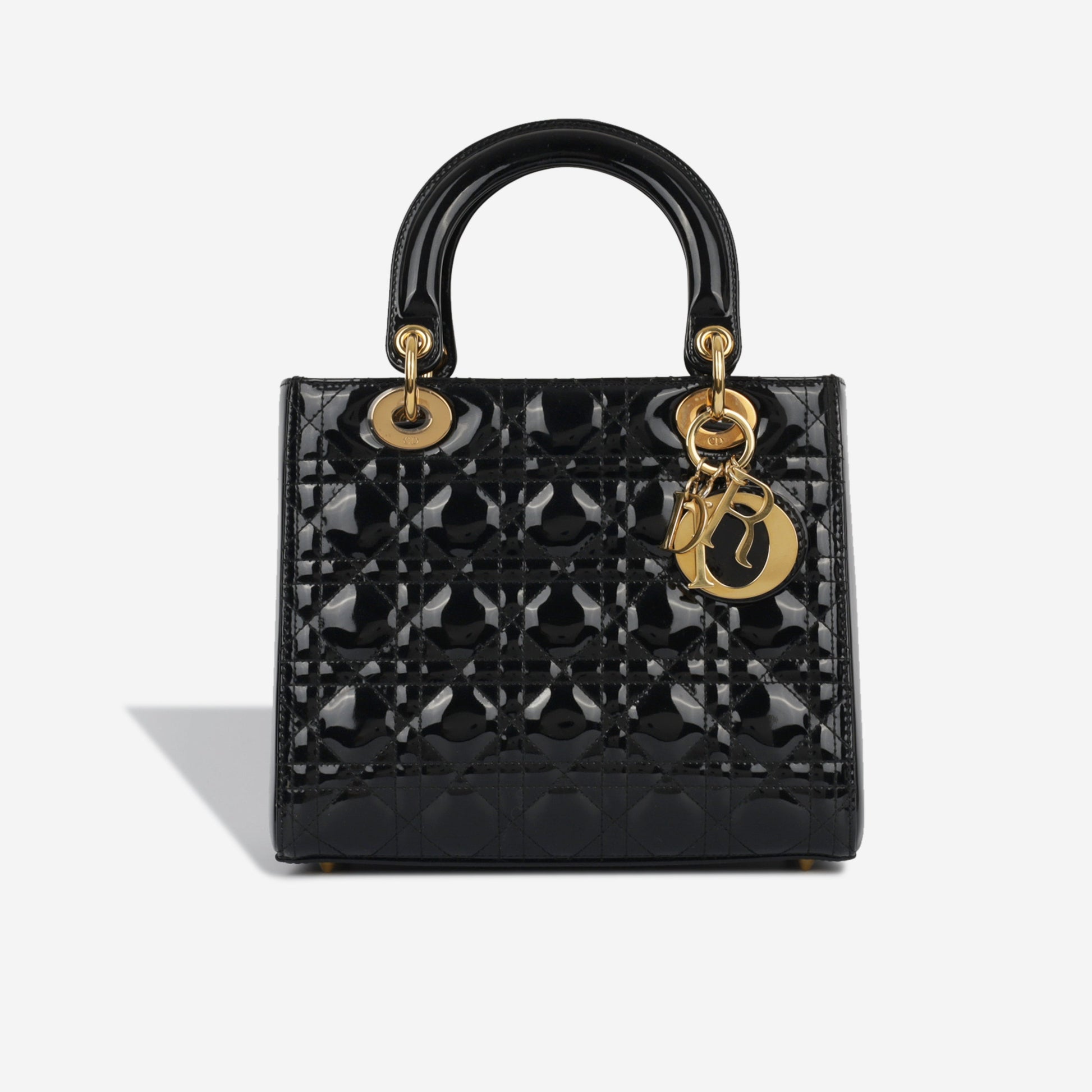 Dior Christian Lady Tote Bag Medium Patent Leather Ghw