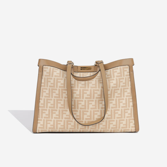 Fendi Peekaboo Tote Bag Large Wool Beige Gold