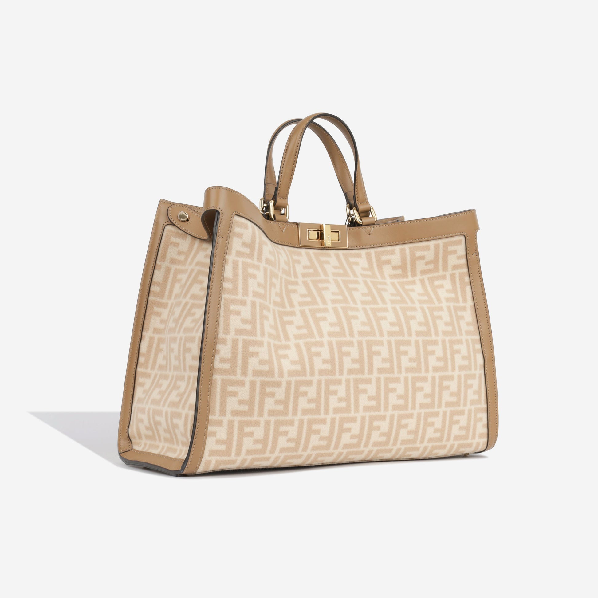 Fendi Peekaboo Tote Bag Large Wool Beige Gold