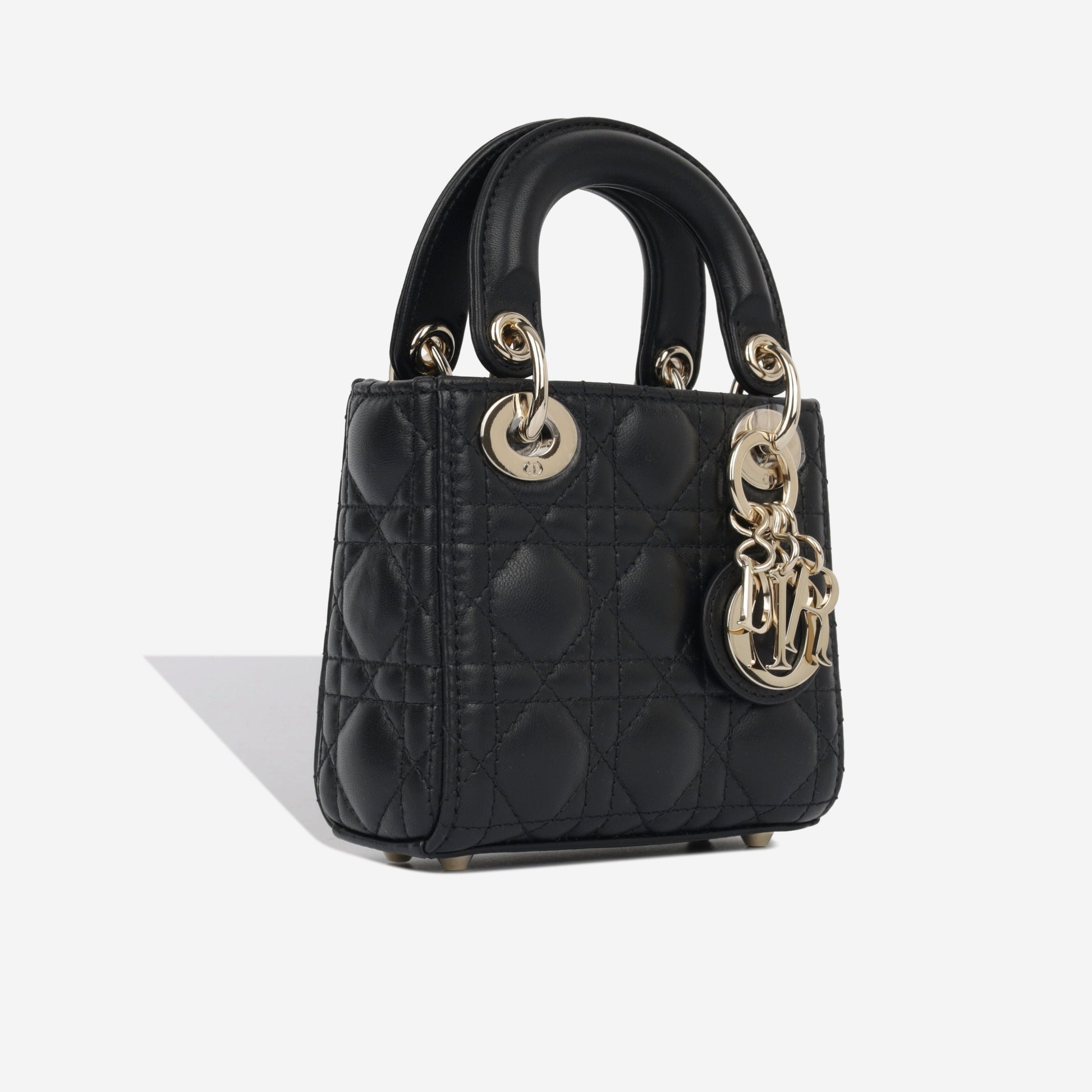 Dior Christian Lady Tote Bag Micro Black Lambskin Cghw