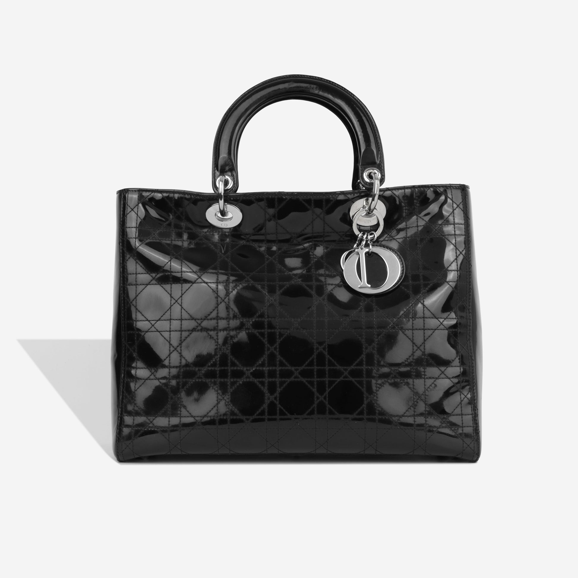 Dior Christian Lady Shoulder Bag Patent Large Black Patent Shw