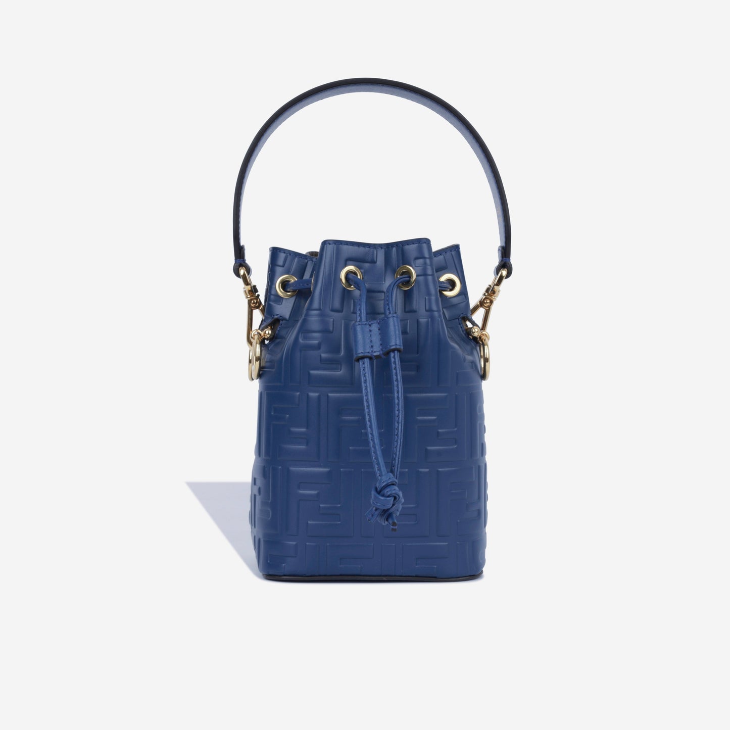 Fendi Mon Tresor Bag Mini Bucket Shoulder Bag Navy Leather Zucca