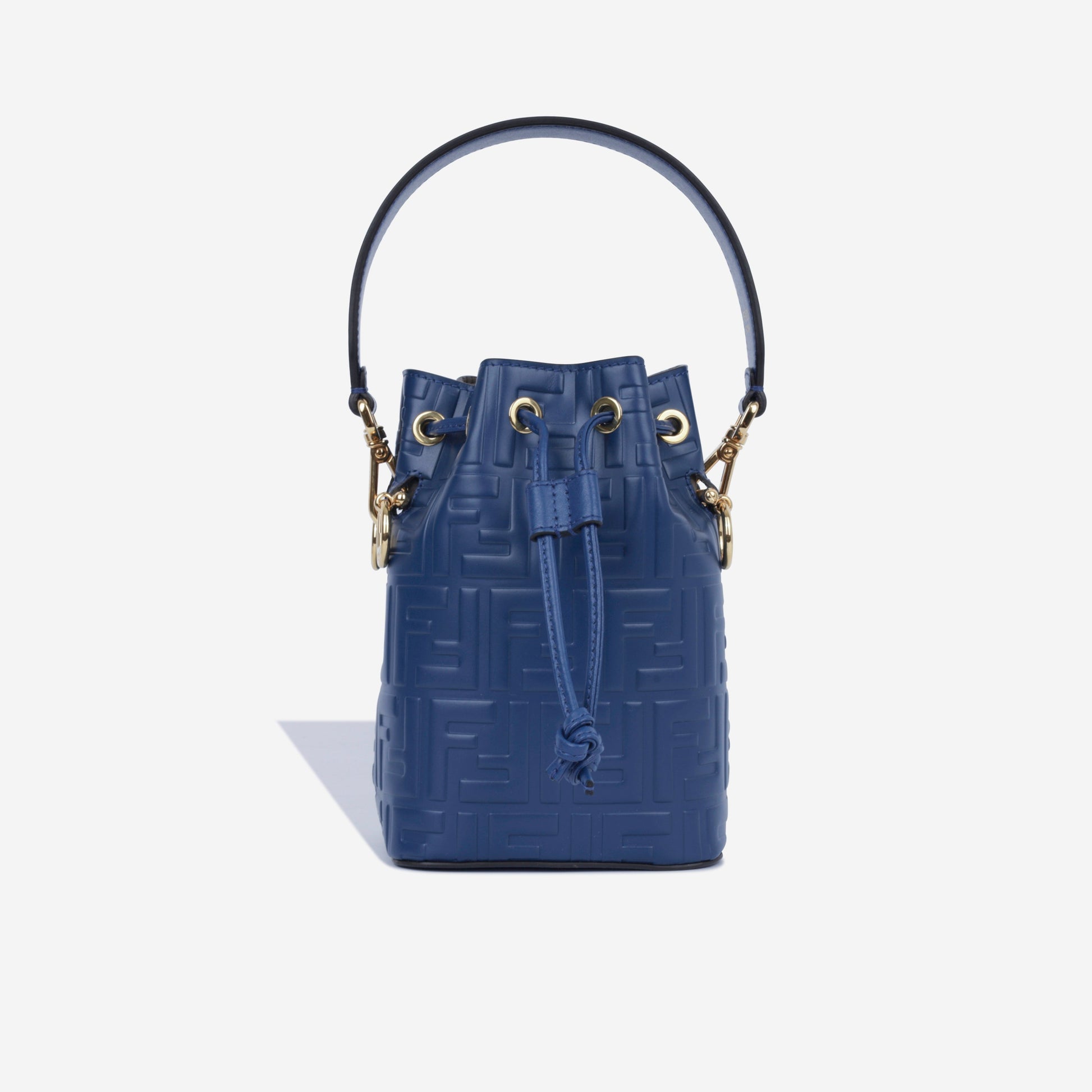 Fendi Mon Tresor Bag Mini Bucket Shoulder Bag Navy Leather Zucca