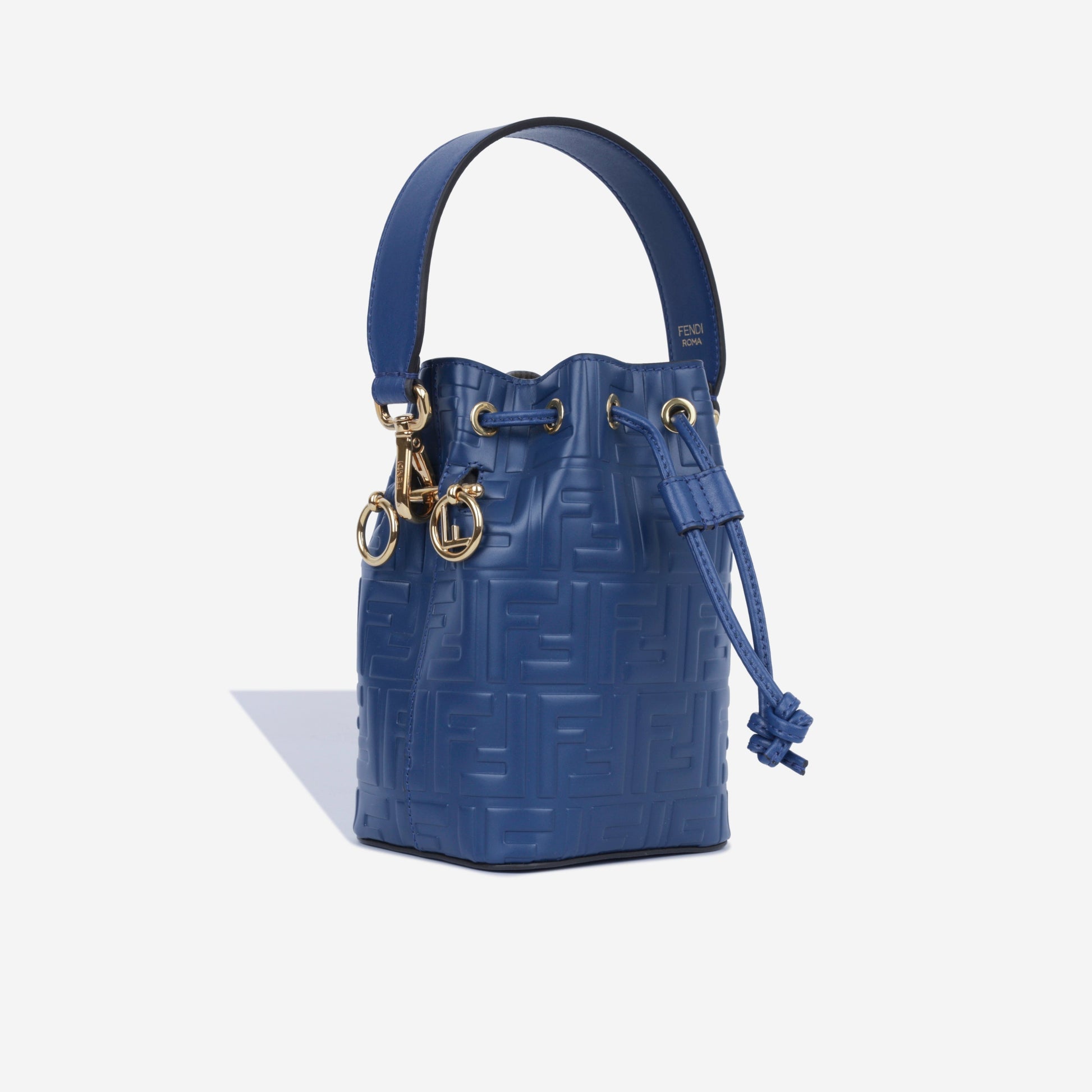 Fendi Mon Tresor Bag Mini Bucket Shoulder Bag Navy Leather Zucca