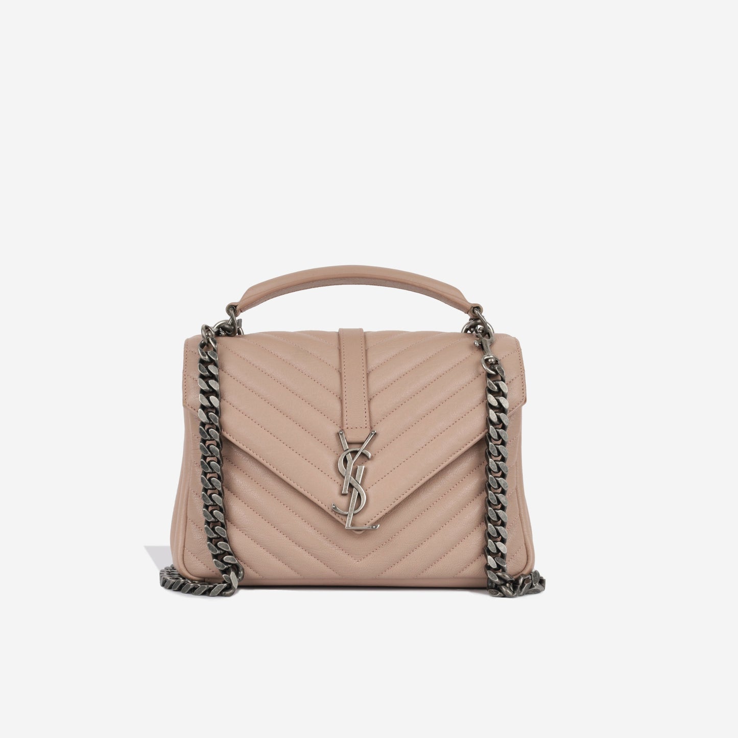 YSL Saint Laurent Coll Ge Crossbody Bag Medium Beige Calfskin Shw