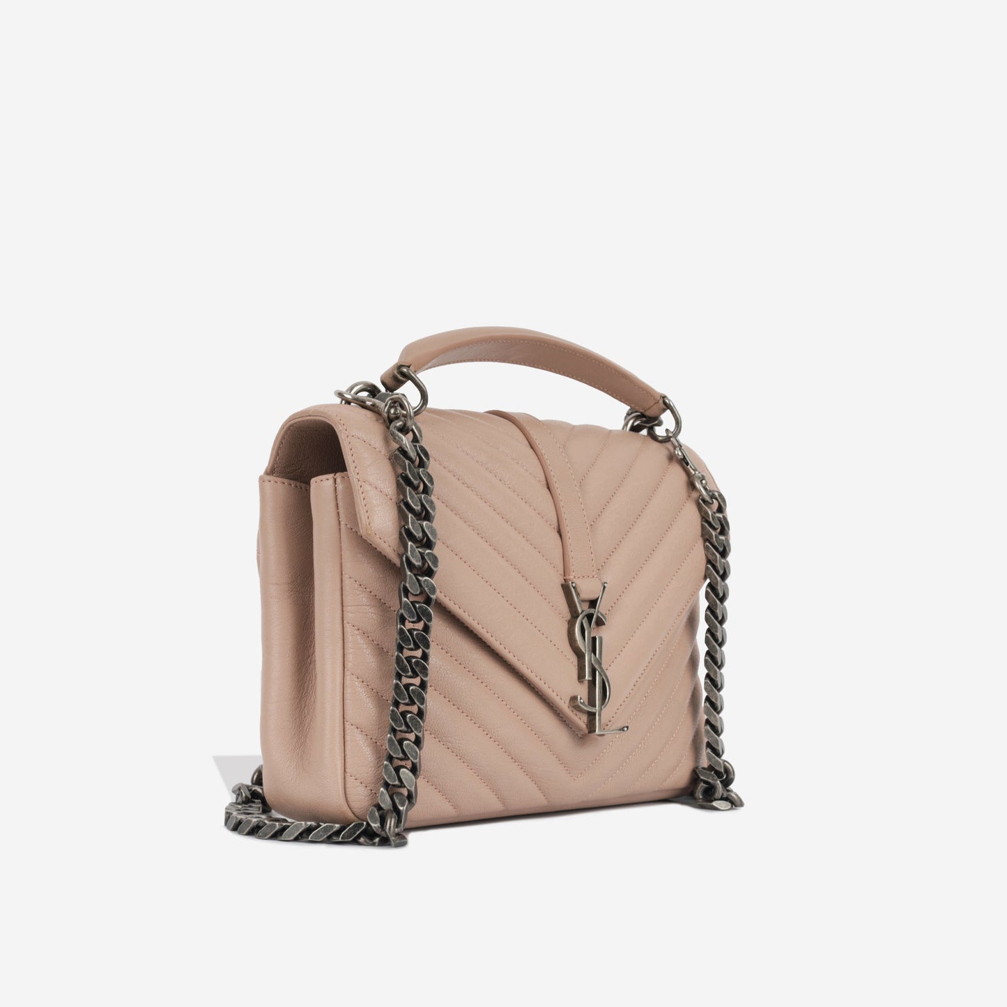 YSL Saint Laurent Coll Ge Crossbody Bag Medium Beige Calfskin Shw