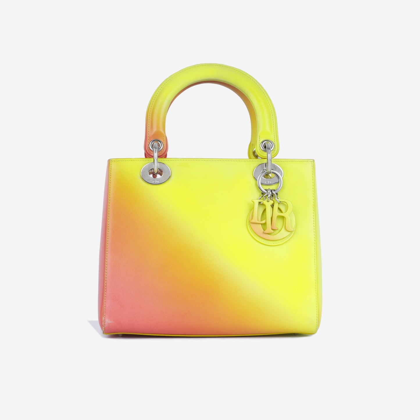 Dior Christian Lady Tote Bag Yellow Orange Medium