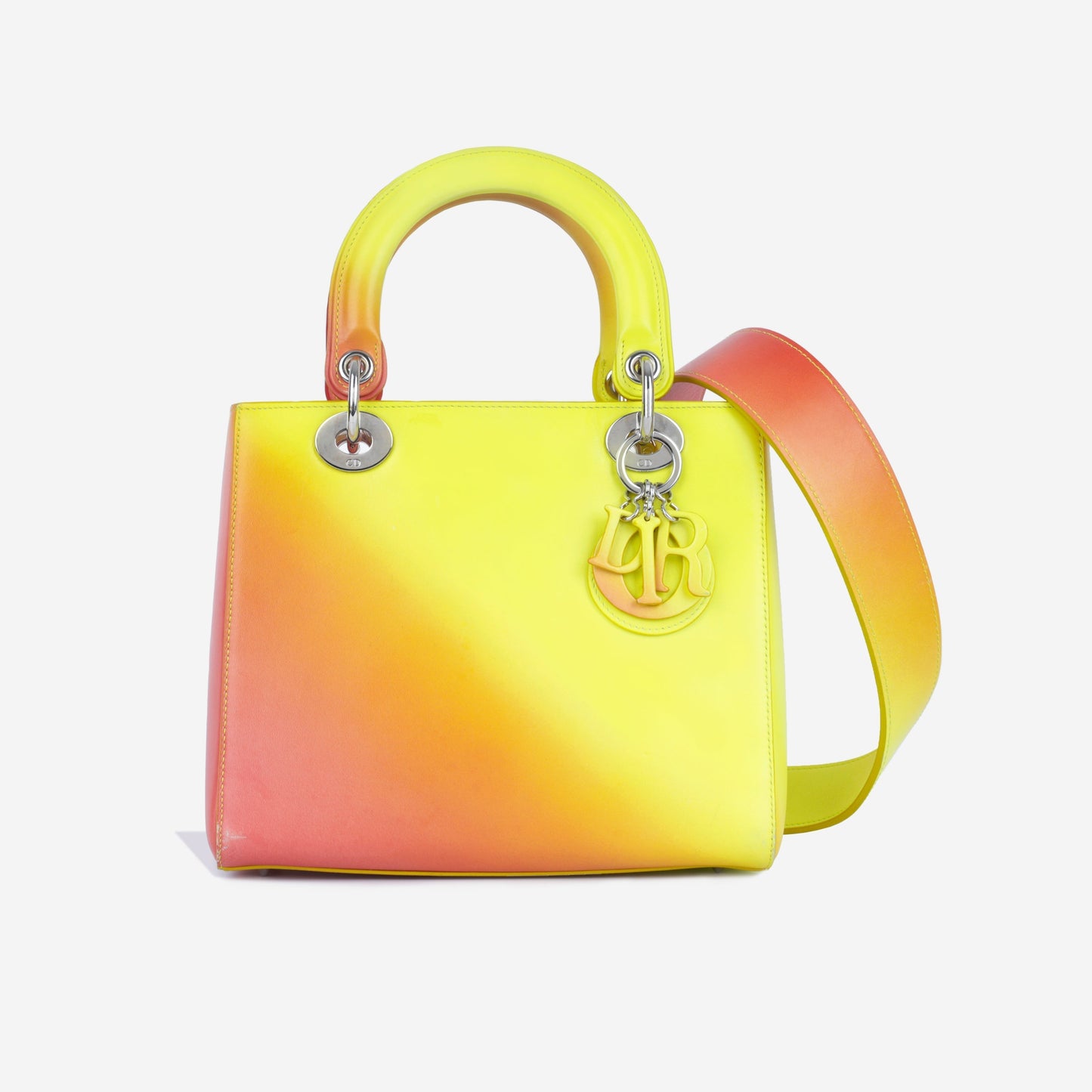 Dior Christian Lady Tote Bag Yellow Orange Medium