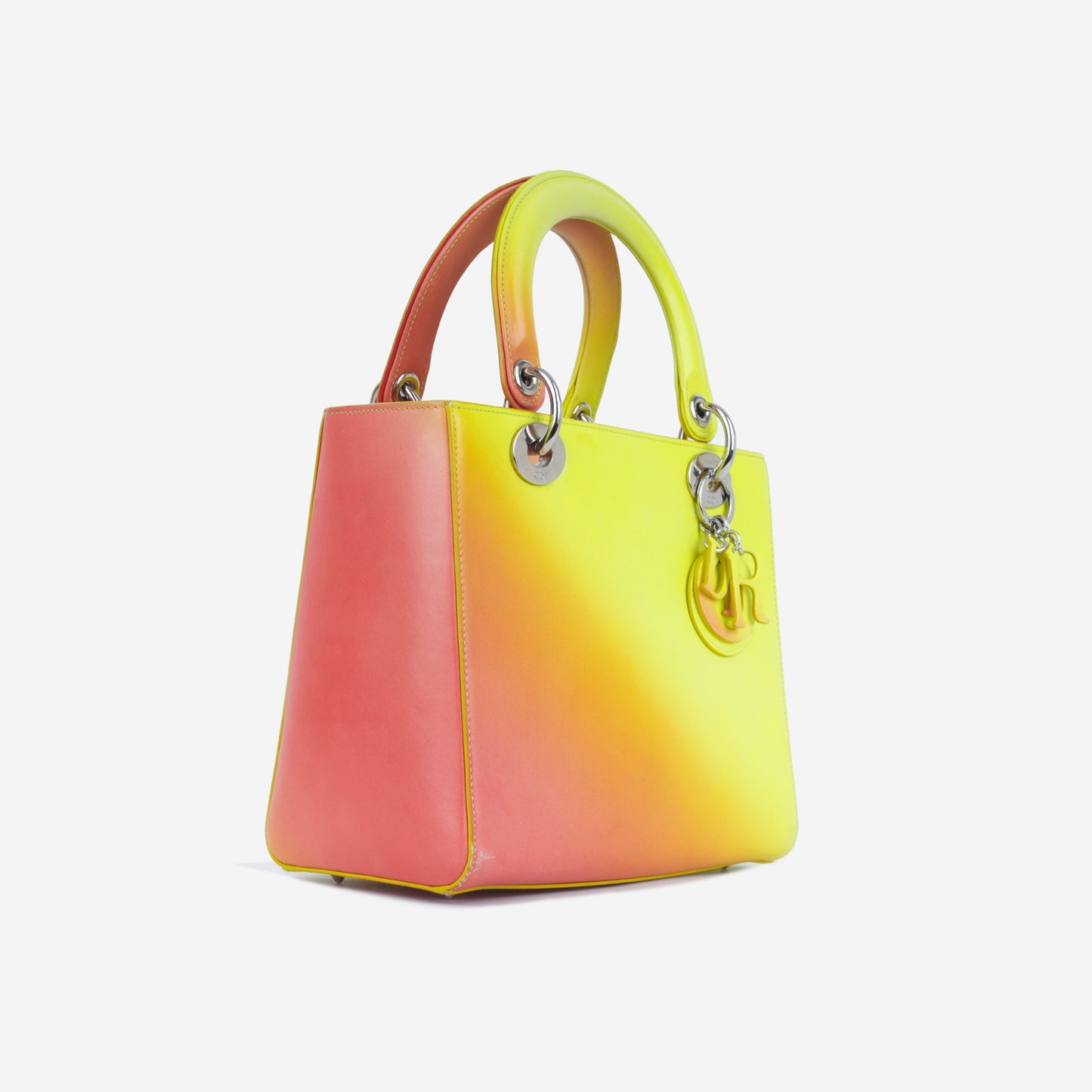 Dior Christian Lady Tote Bag Yellow Orange Medium