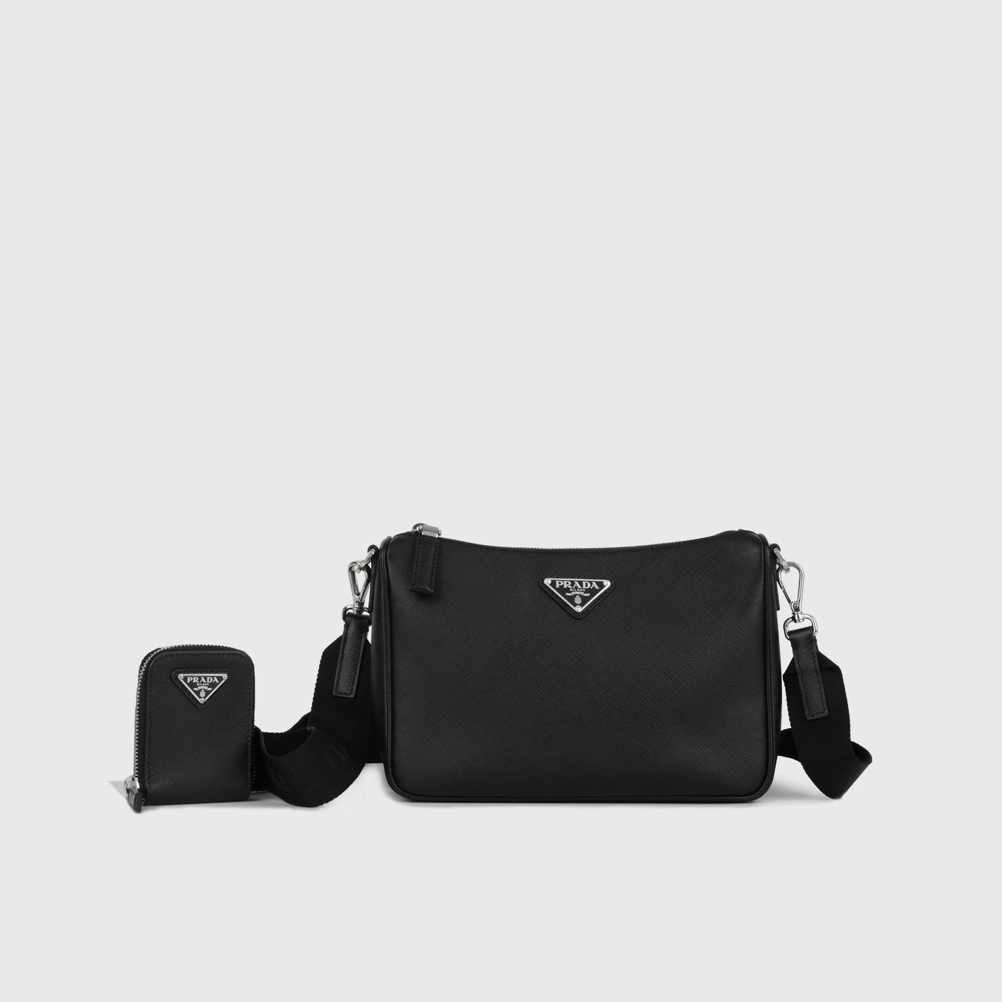 Prada Shoulder Bag Leather Saffiano Mens Black Shw