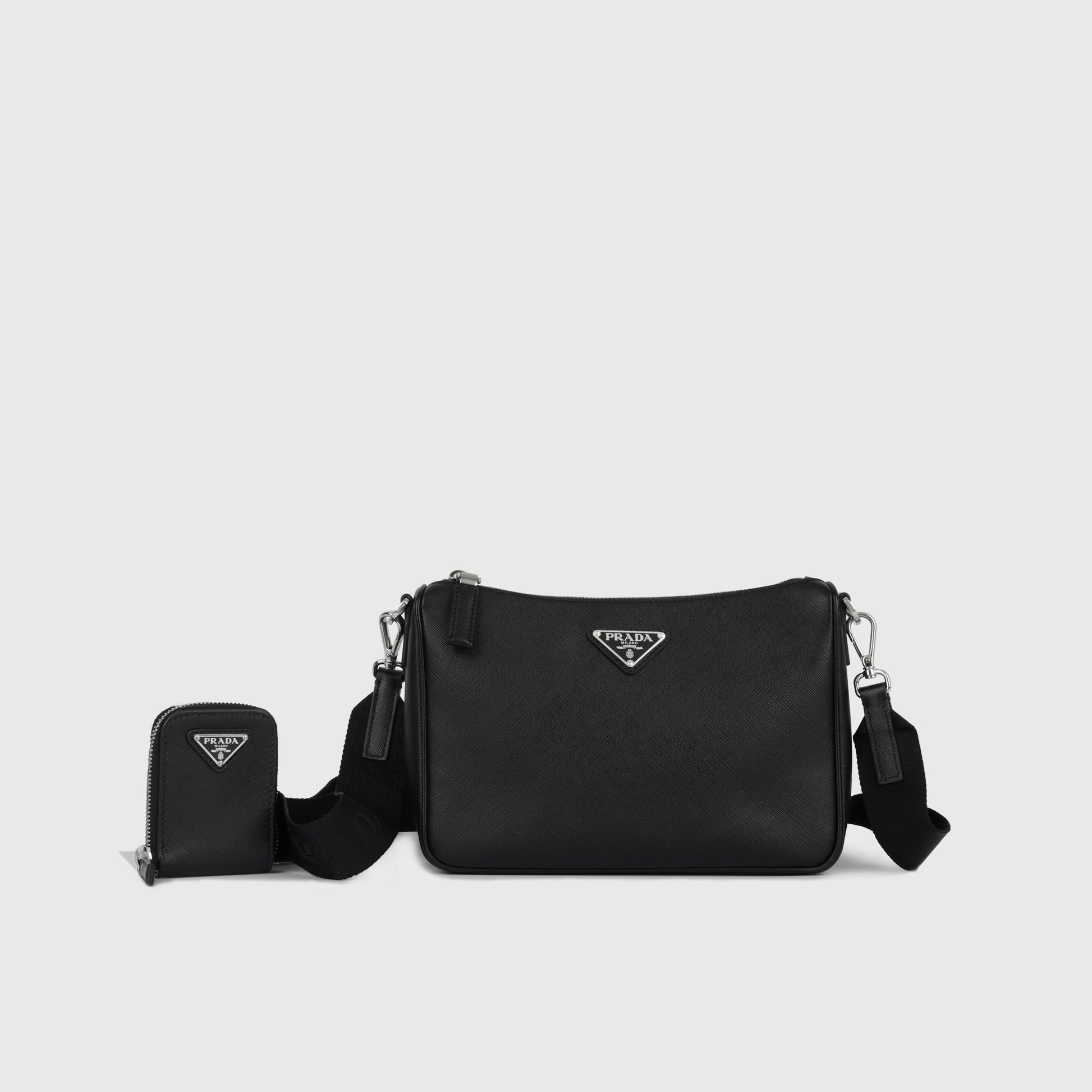Prada Shoulder Bag Leather Saffiano Mens Black Shw