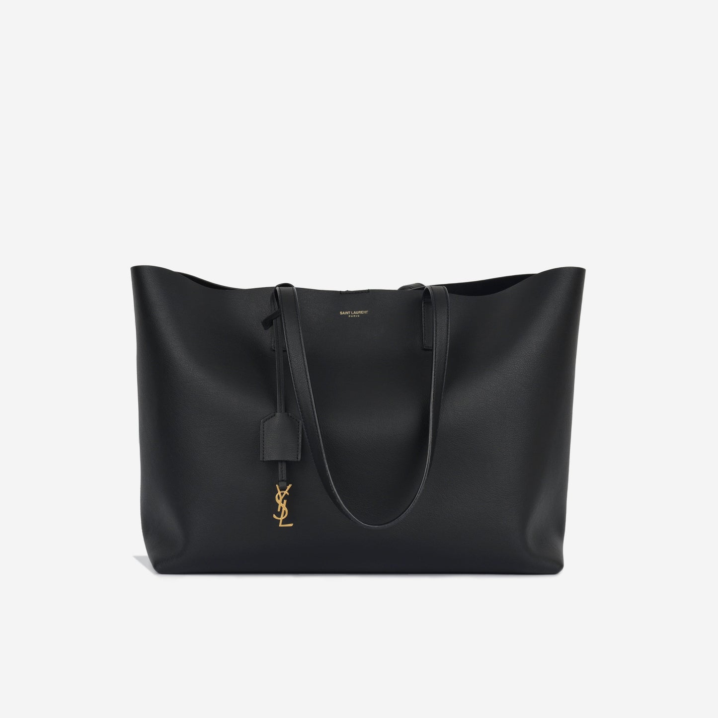 YSL Saint Laurent E W Shopper Tote Shoulder Bag Black Calfskin Ghw