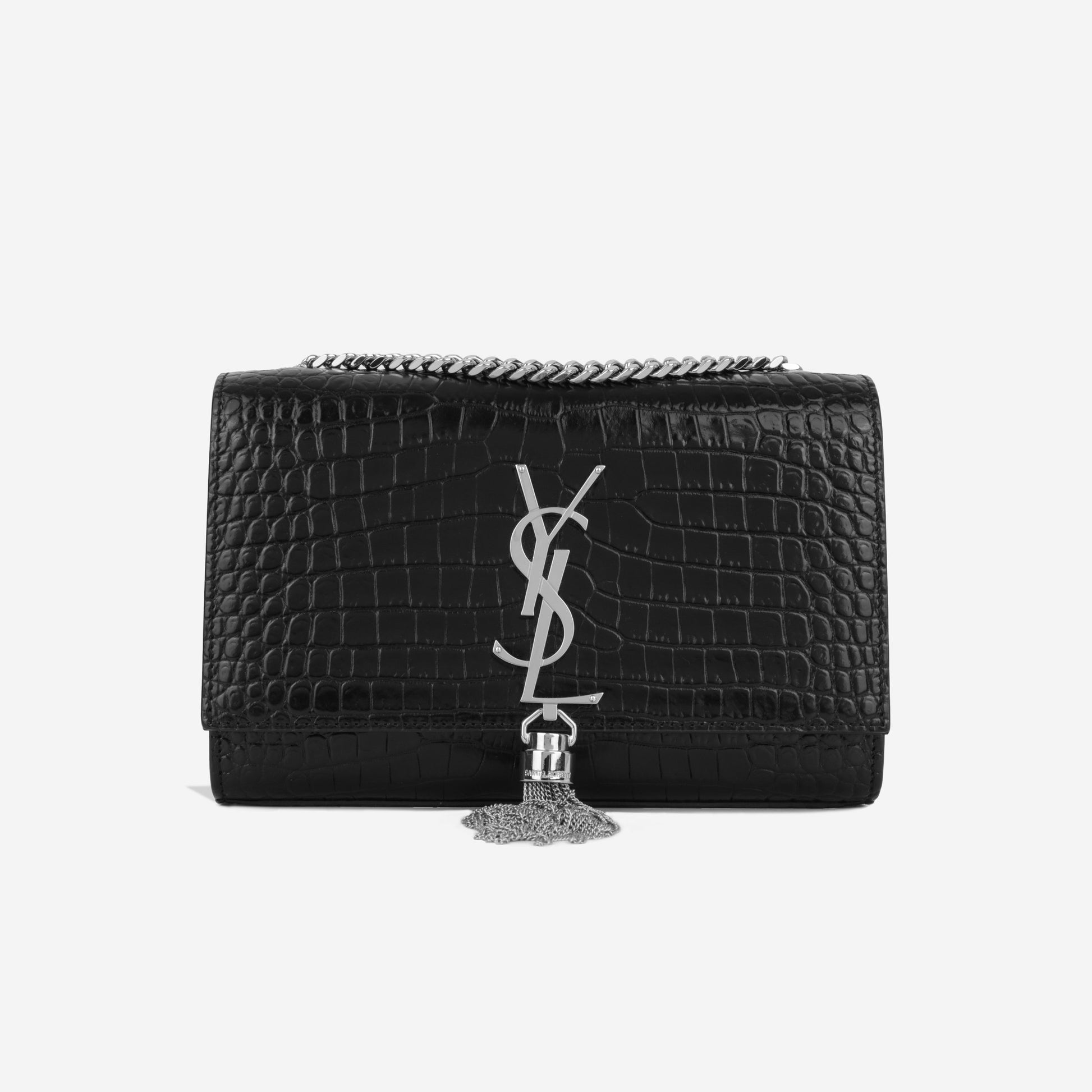 YSL Saint Laurent Kate Tassel Crossbody Bag Small Croc Embossed Shw